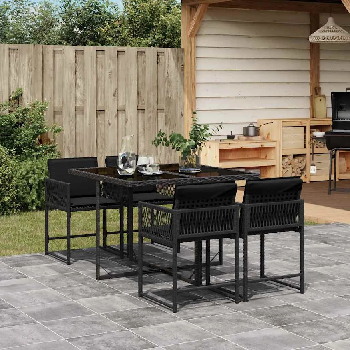 vidaXL Ensemble à Manger de Jardin avec Coussins 5 pcs Table et Chaises à Dossier Rabattable Meubles d'Extérieur Patio 3211435 - vue 2