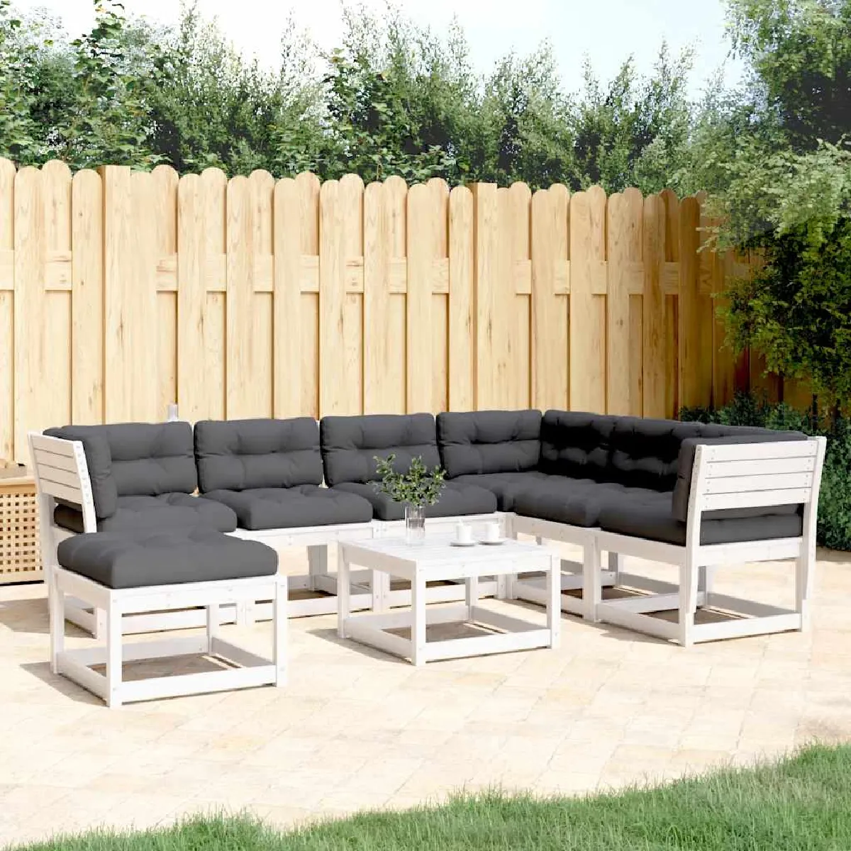 VIDAXL - Salon de Jardin - 7 Pièces - Blanc - Bois - Image 3