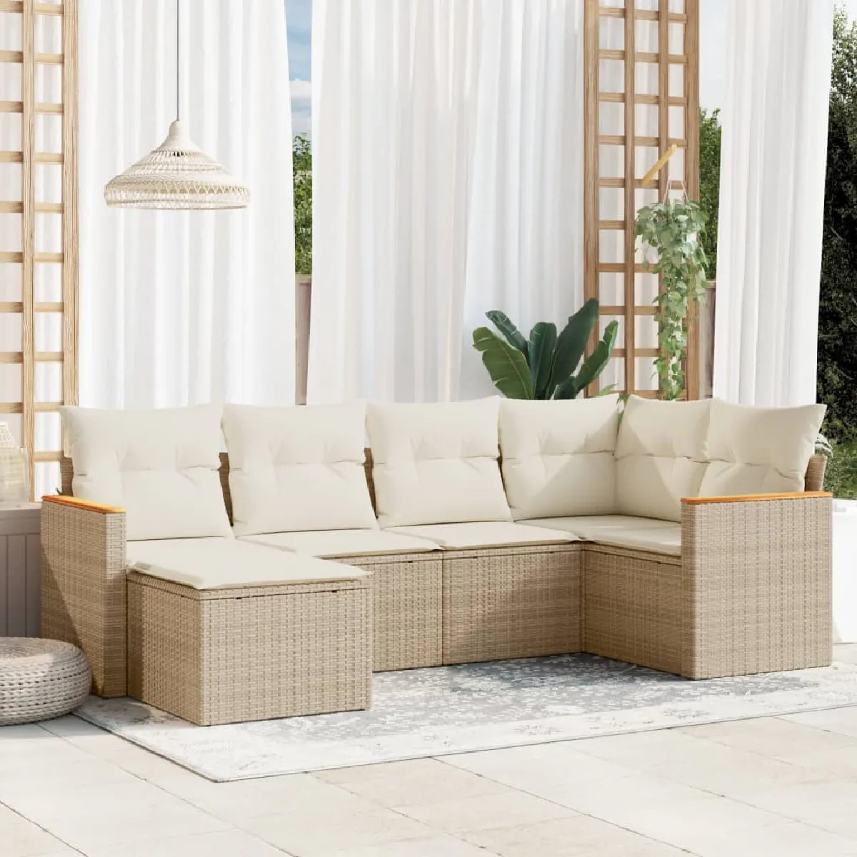 vidaXL Salon de jardin 6 pcs - Beige - Résine tressée