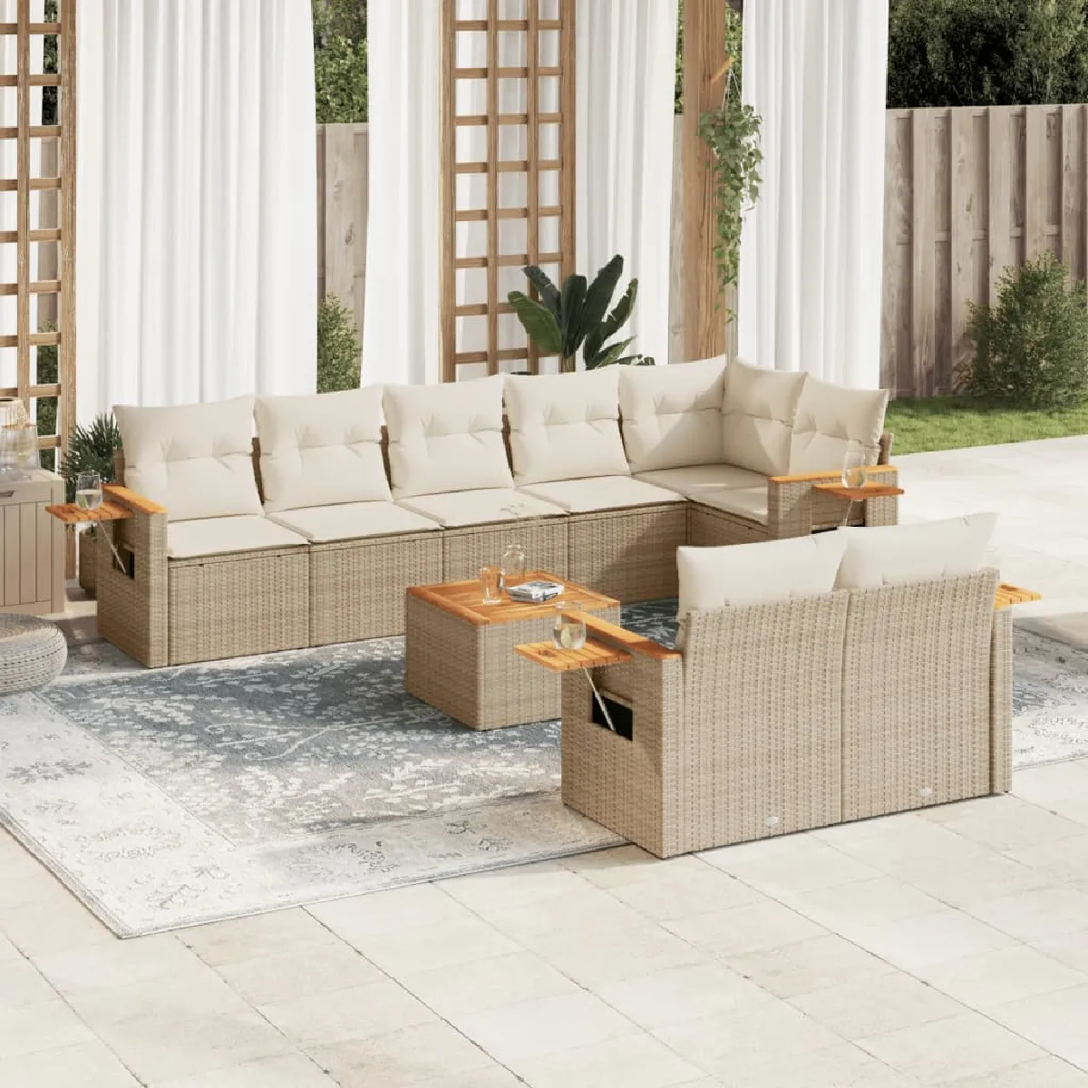 vidaXL Salon de Jardin avec Coussins 9 pcs Canapés avec Pieds Réglables Ensemble de Meubles dExtérieur Patio Terrasse 3249911 - vue 2