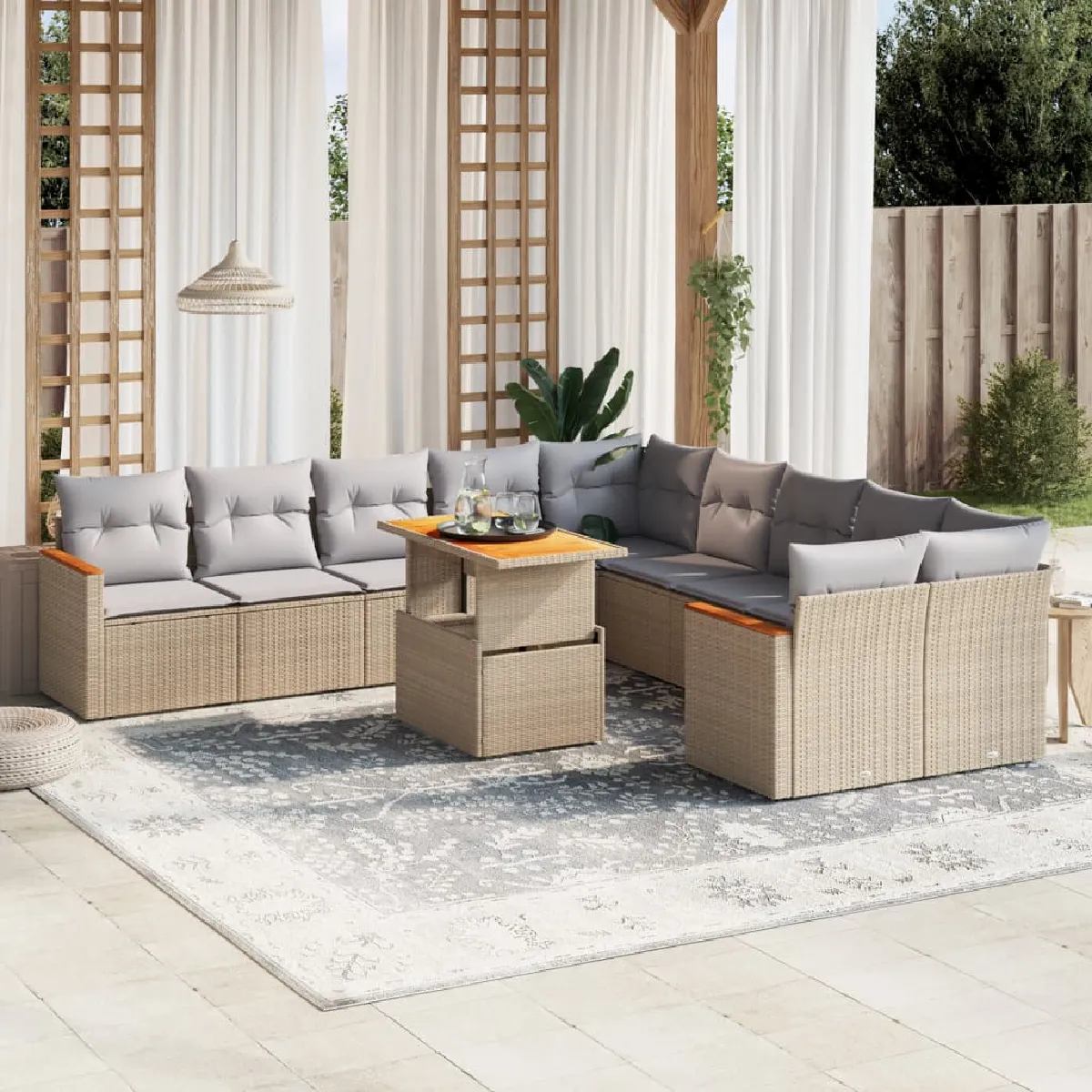 vidaXL Salon de jardin 11 pcs avec coussins - Beige