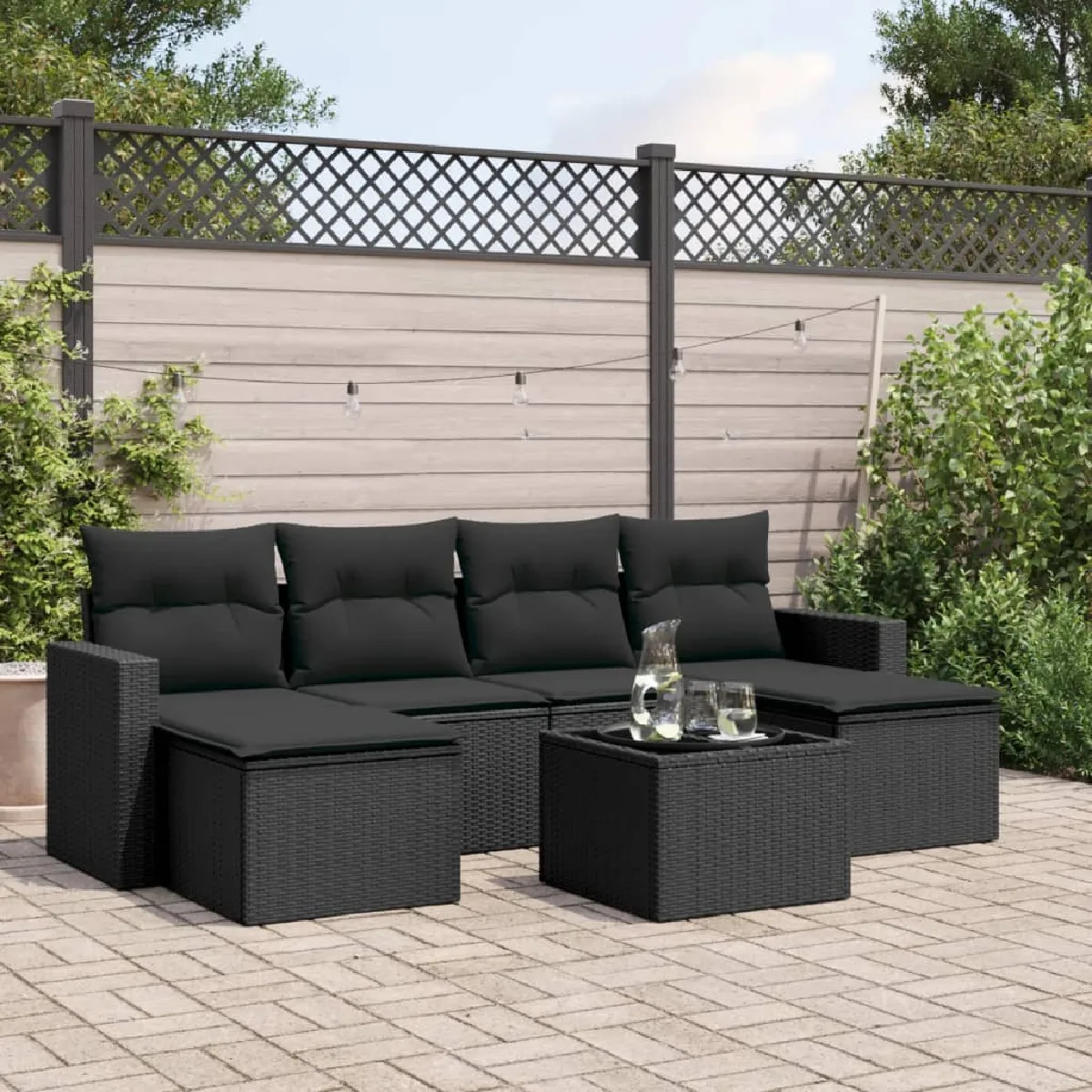vidaXL Salon de jardin 7 pcs Coussins noirs - vue 2