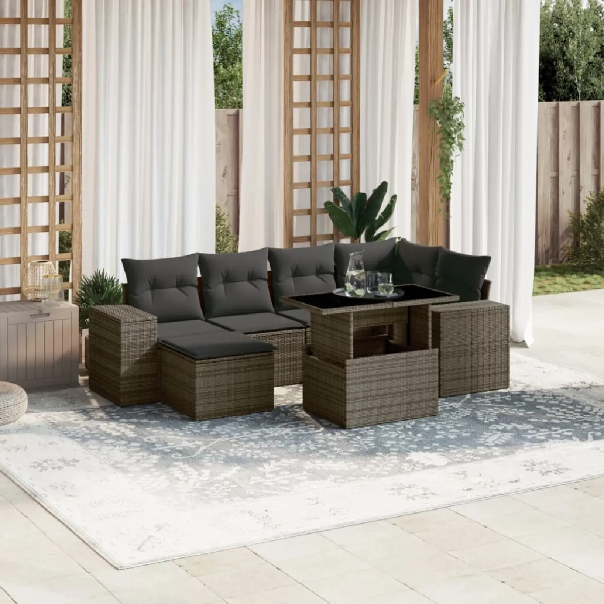 vidaXL Salon de jardin Résine tressée 7 pcs