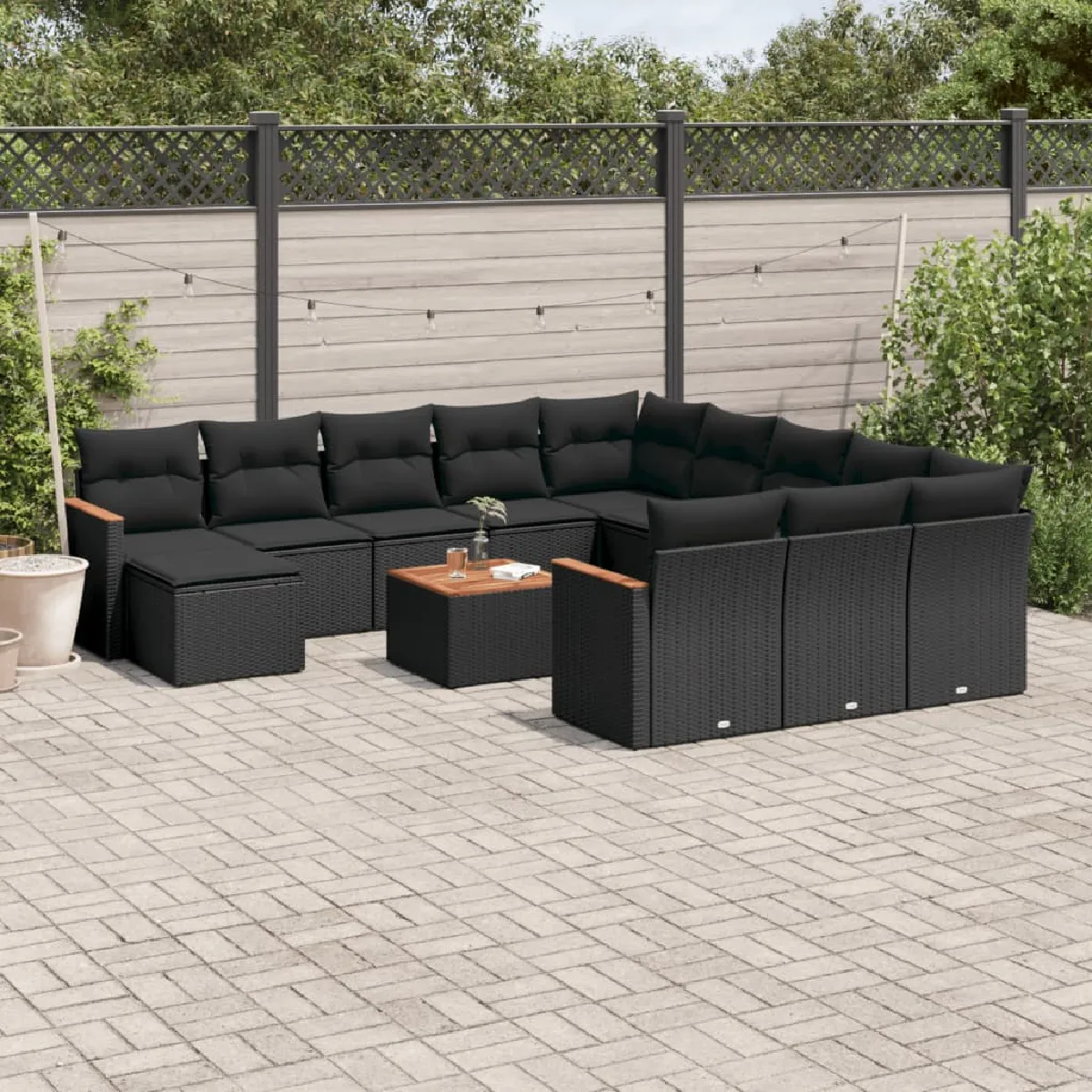 vidaXL Salon de jardin avec coussins 13 pcs noir