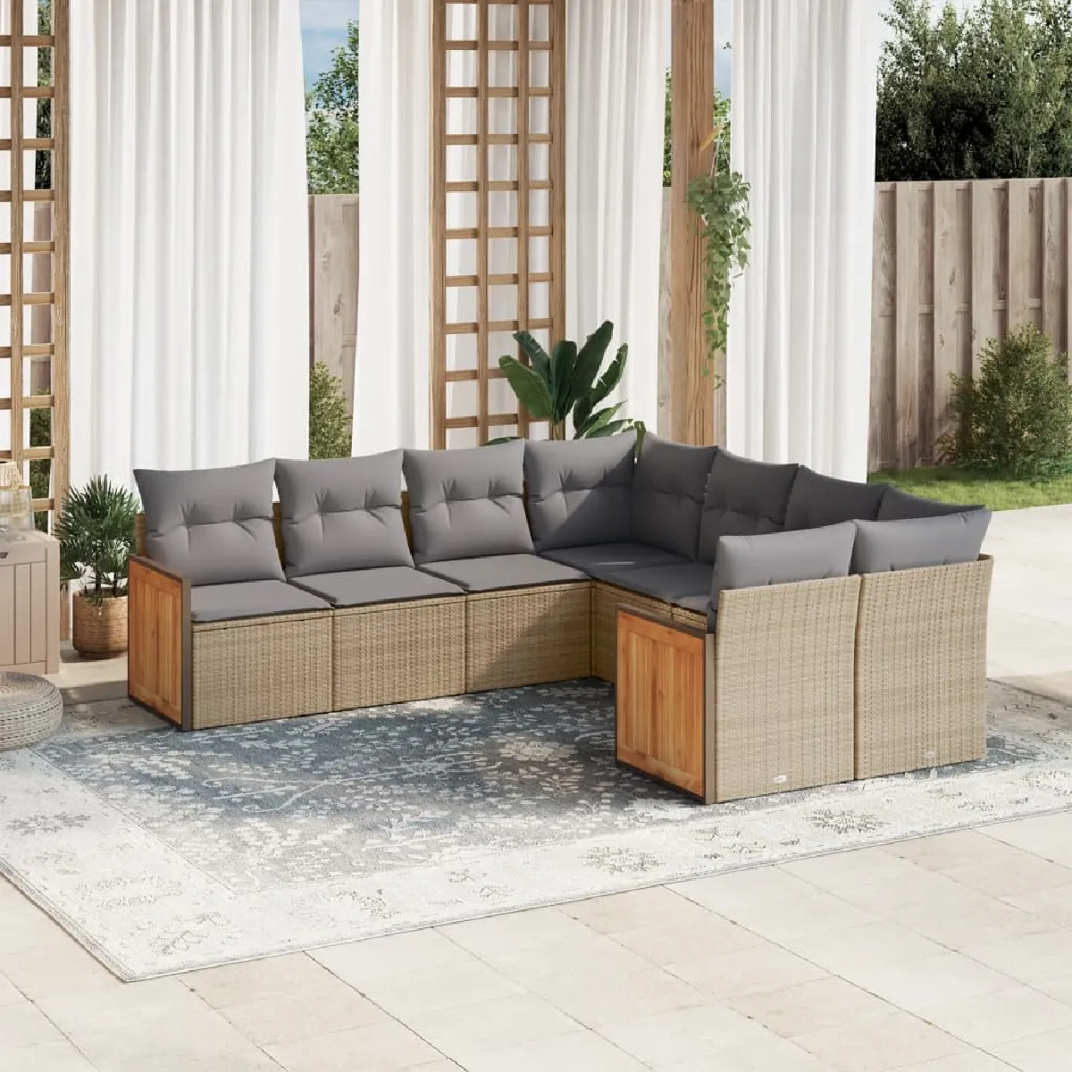 Non Communiqué Beige Vidaxl Salon De Jardin Avec Coussins 8 Pcs, Canapés De Patio, Ensemble De Meubles, Mobilier De Terrasse Extérieur, 3260638 - Image 3