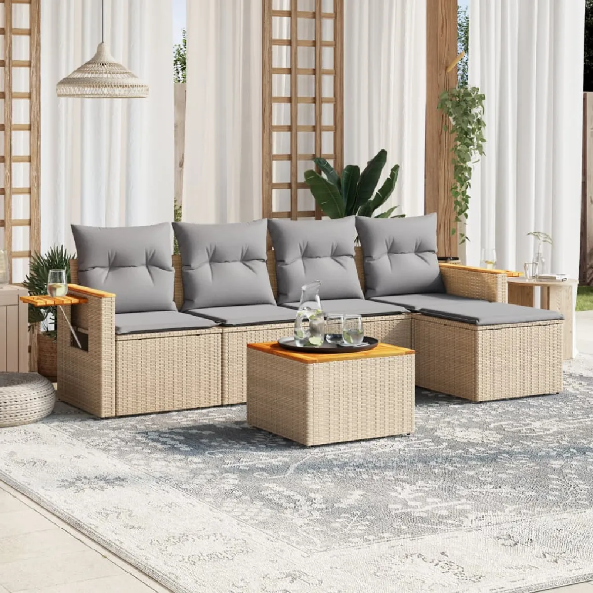 VIDAXL Salon de Jardin avec Coussins - Beige Résine Tressée
