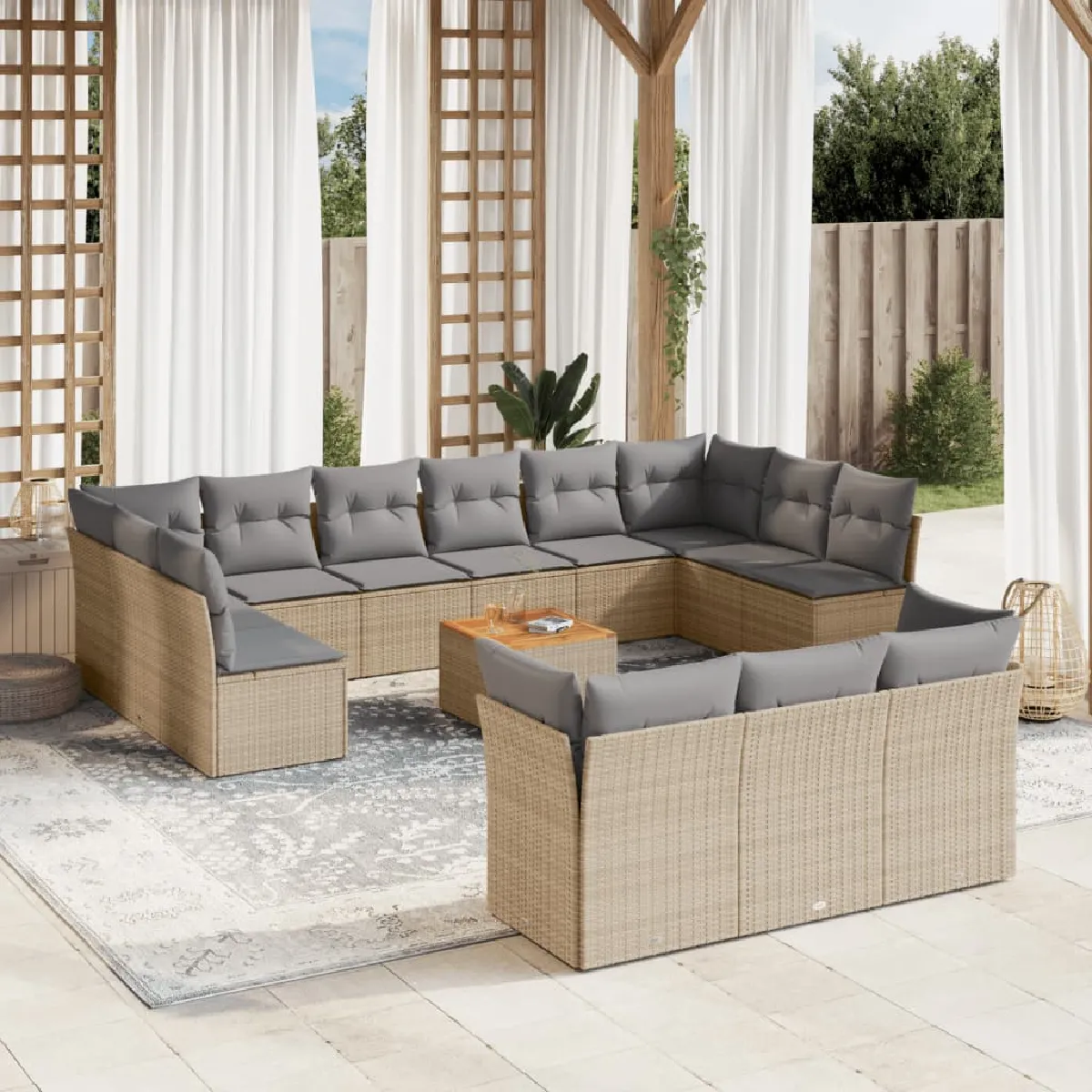 VIDAXL  Salon de jardin 14 pcs - Beige R&eacute;sine Tress&eacute;e
