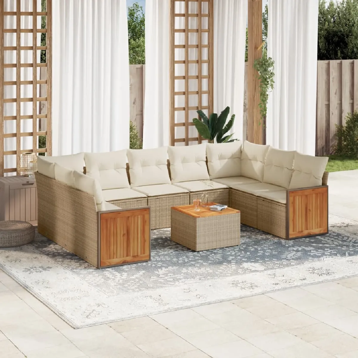 Salon de jardin modulable VIDAXL resine tressee beige 10 pieces x 59 x 69 9 personnes 