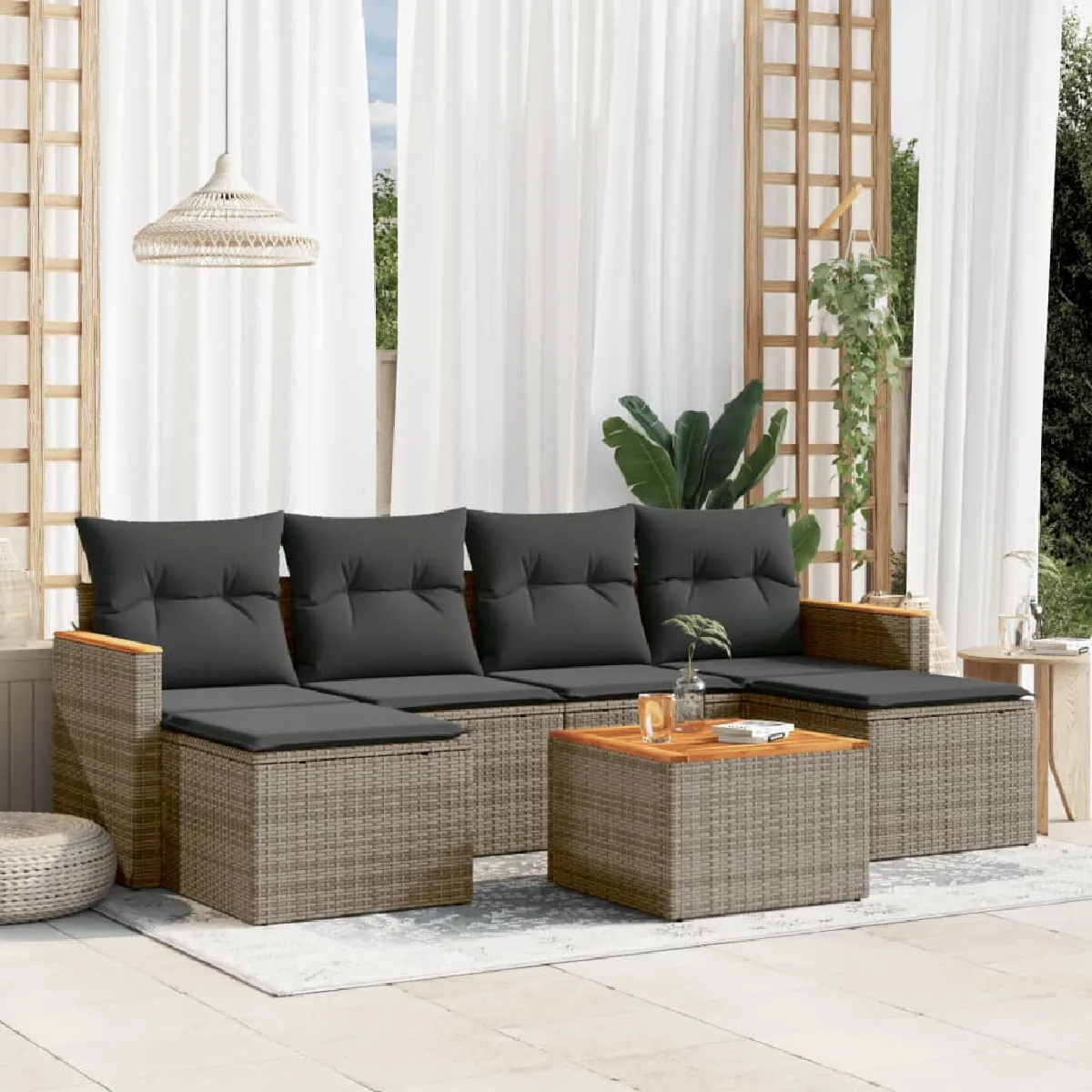 vidaXL Ensemble Salon Jardin 7 pcs - vue 2