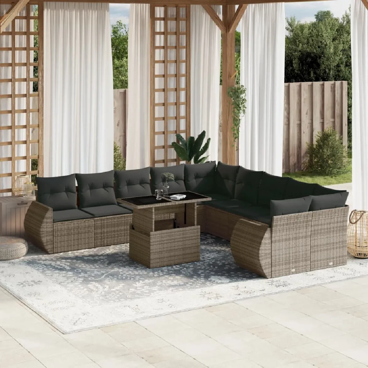 VIDA Salon de jardin 11 pcs avec coussins