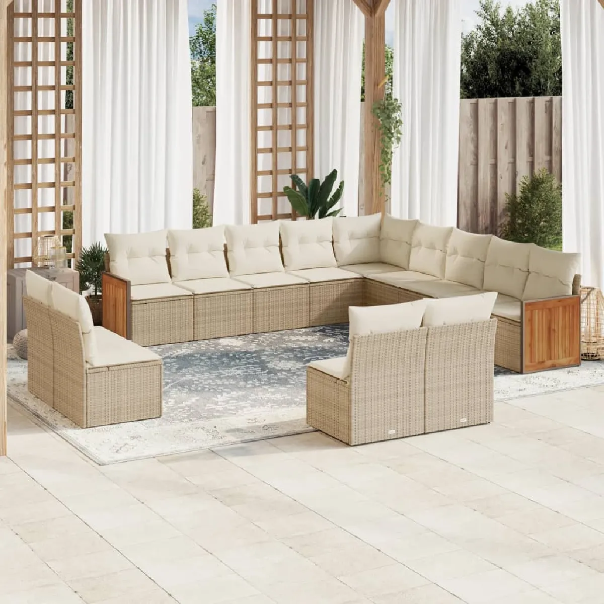 Salon de jardin modulable resine tressee beige 13 pieces x 59 x 69 