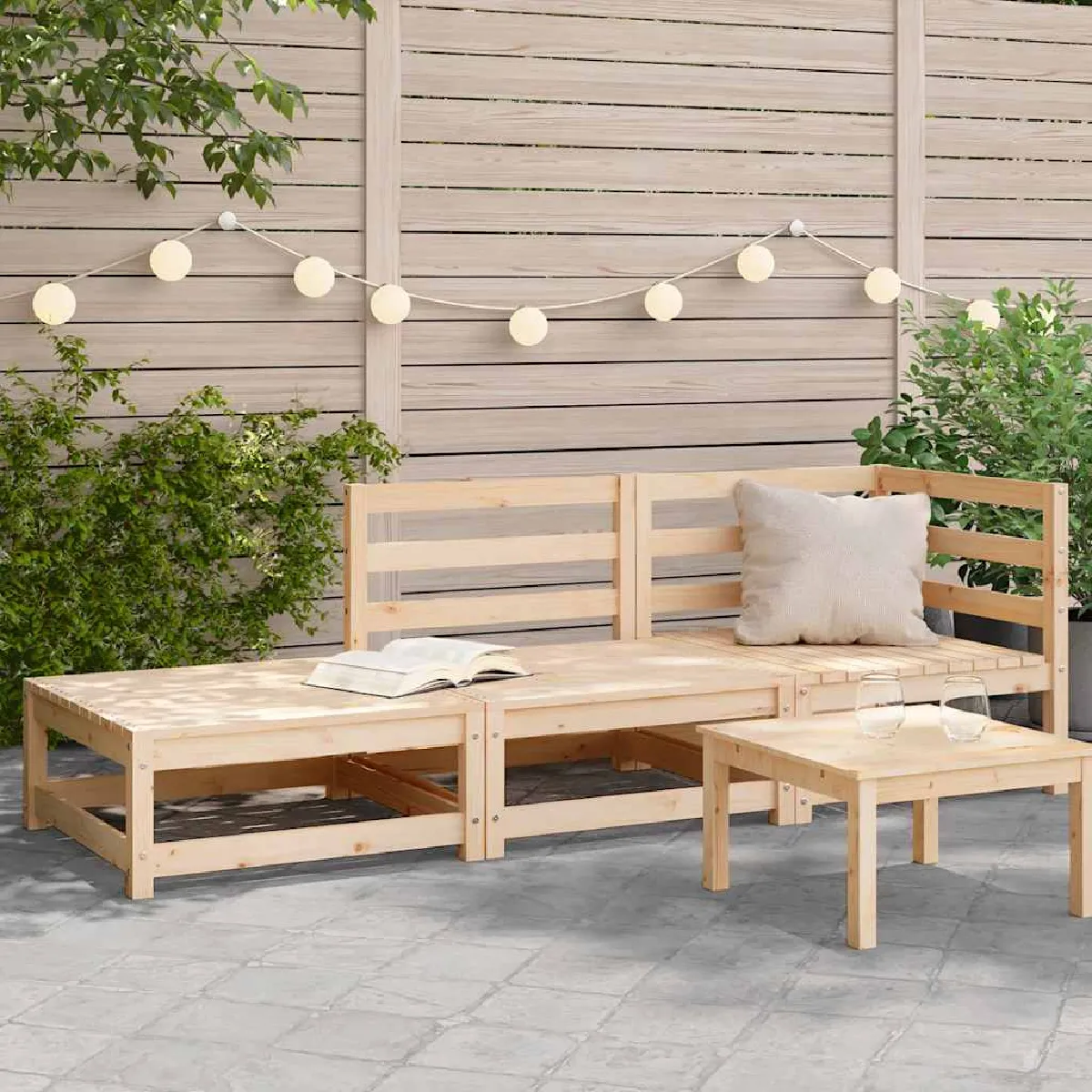 vidaXL Canapé de Jardin et Repose pieds 2 Places Siège avec Dossier Meuble de Terrasse Patio Arrière cour Extérieur Bois 837970 - vue 2