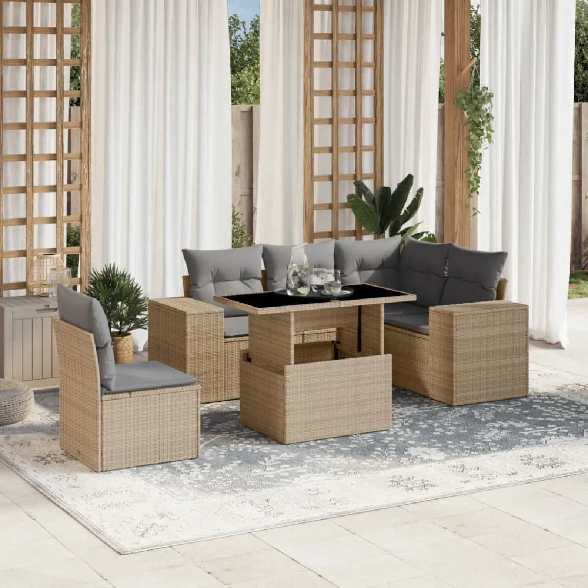 Non Communiqué Beige Vidaxl Salon De Jardin Modulable - Lot De 6 Pièces - Rotin - Image 3