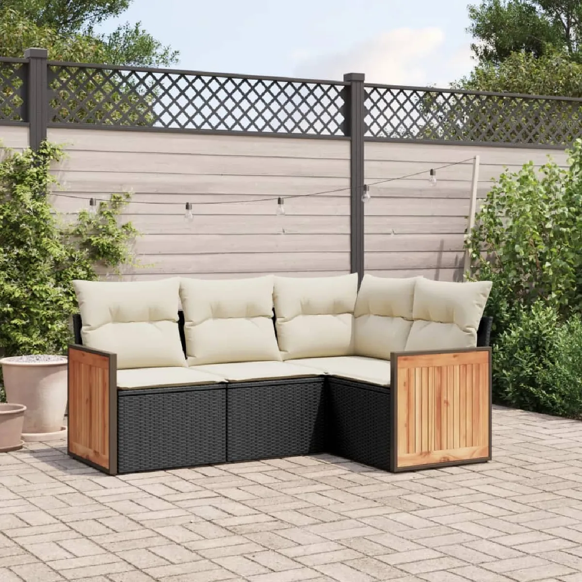 Non Communiqué Noir Vidaxl Salon De Jardin Avec Coussins 4 Pcs, Canapés De Terrasse, Ensemble De Meubles De Patio, Mobilier D'extérieur, 3227610 - Image 2