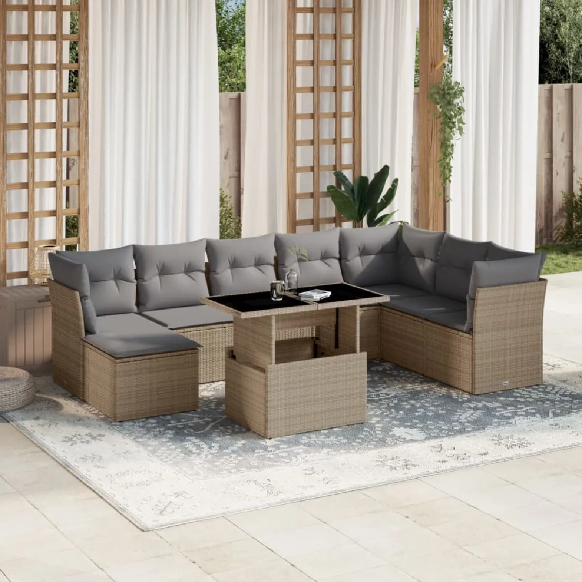 vidaXL Salon de jardin avec coussins 9 pcs résine tressée - vue 3