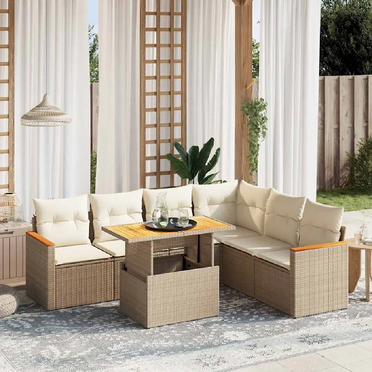 vidaXL Salon de jardin avec coussins 7 pcs résine tressée - vue 4