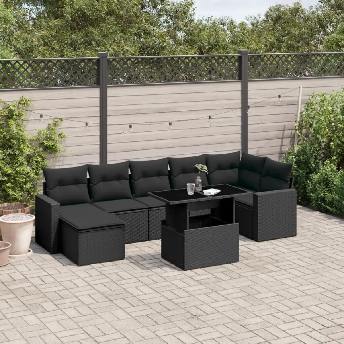 vidaXL Salon de jardin 8 pcs Coussins noirs - vue 3
