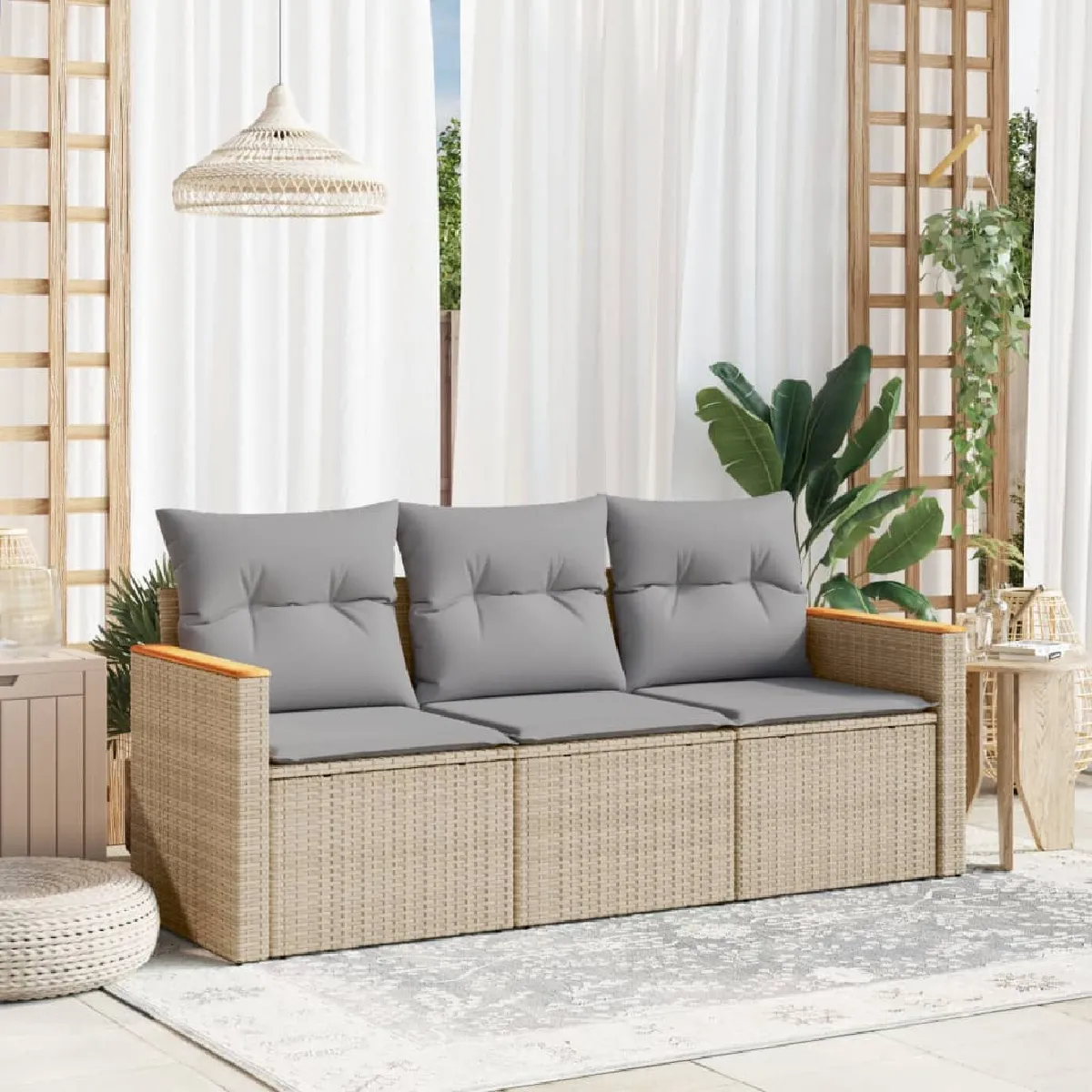 Non Communiqué Beige Vidaxl Salon De Jardin Avec Coussins 3 Pcs, Canapés De Terrasse, Ensemble De Meubles De Patio, Mobilier D'extérieur, 3258160 - Image 3