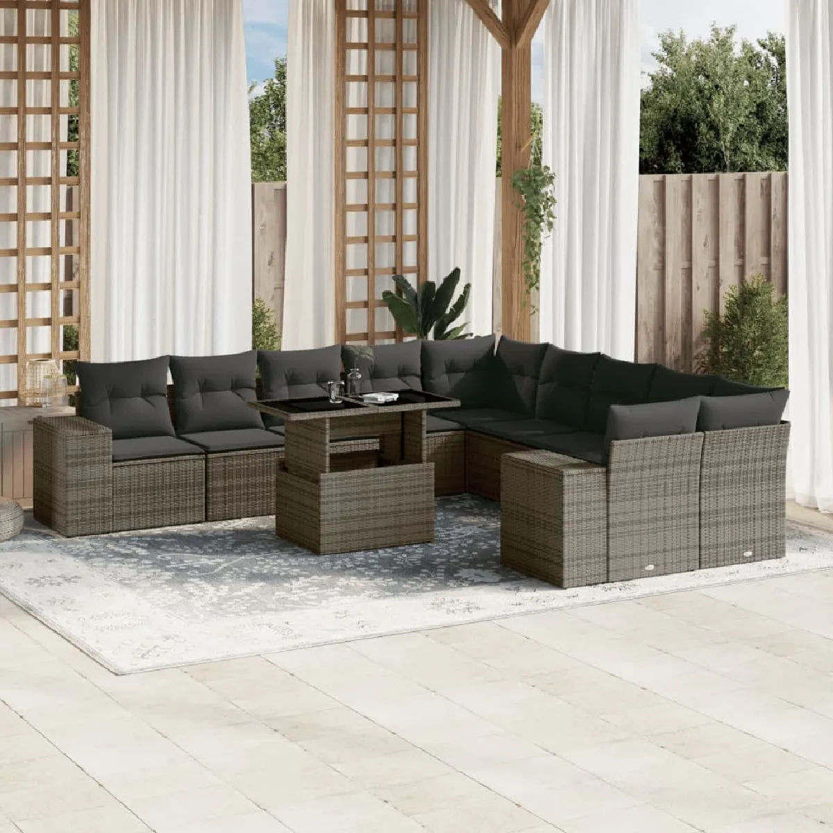VIDAXL Salon jardin modulaire 11 pcs résine tressée