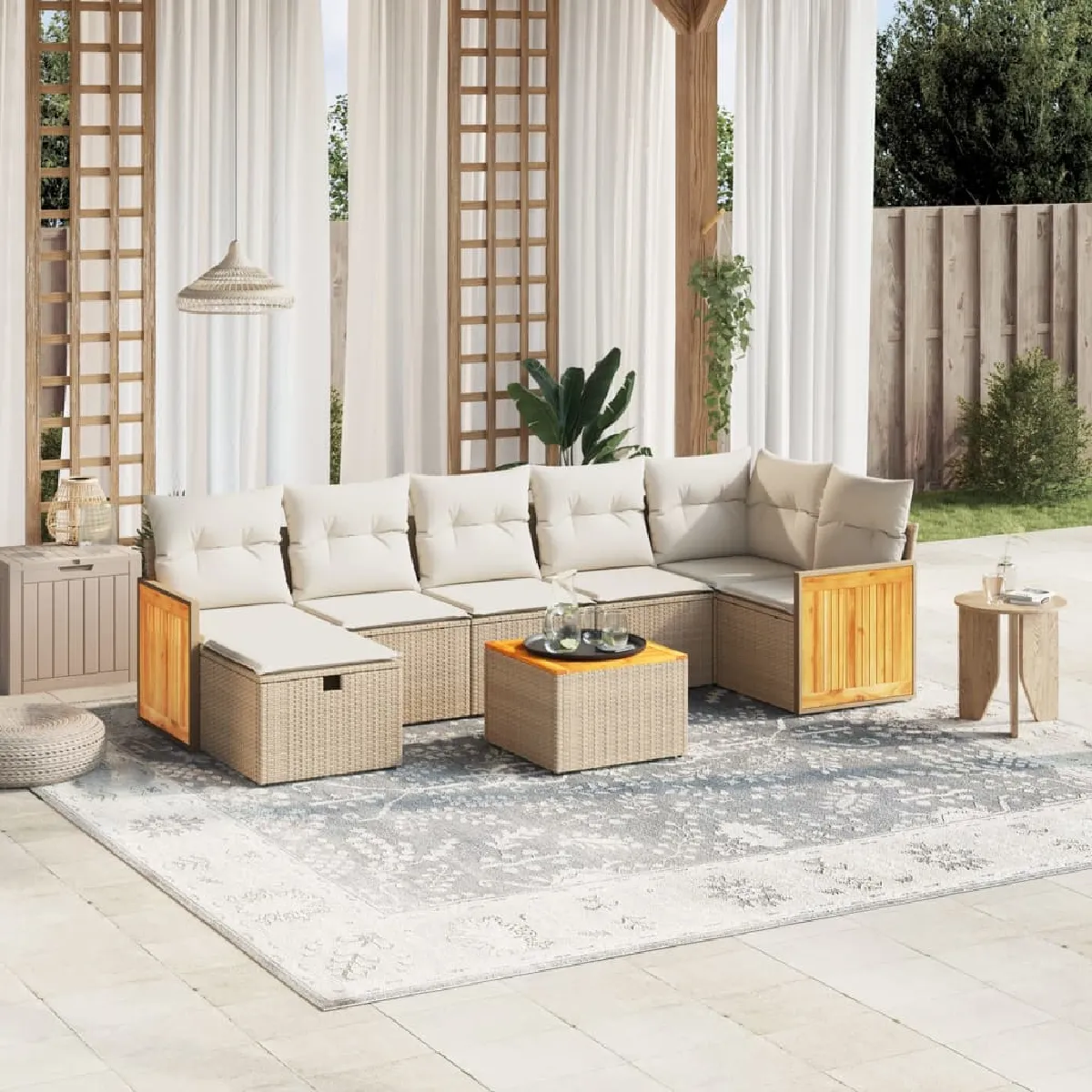 vidaXL Salon de jardin avec coussins 8 pcs beige