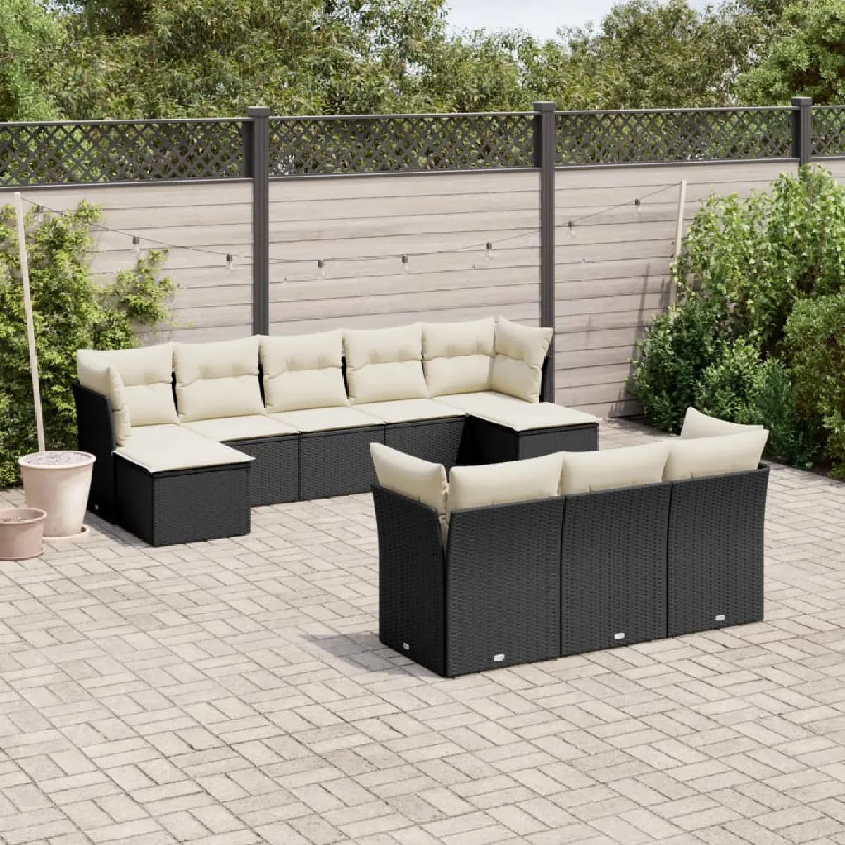 vidaXL Salon de jardin 10 pcs avec coussins - Noir