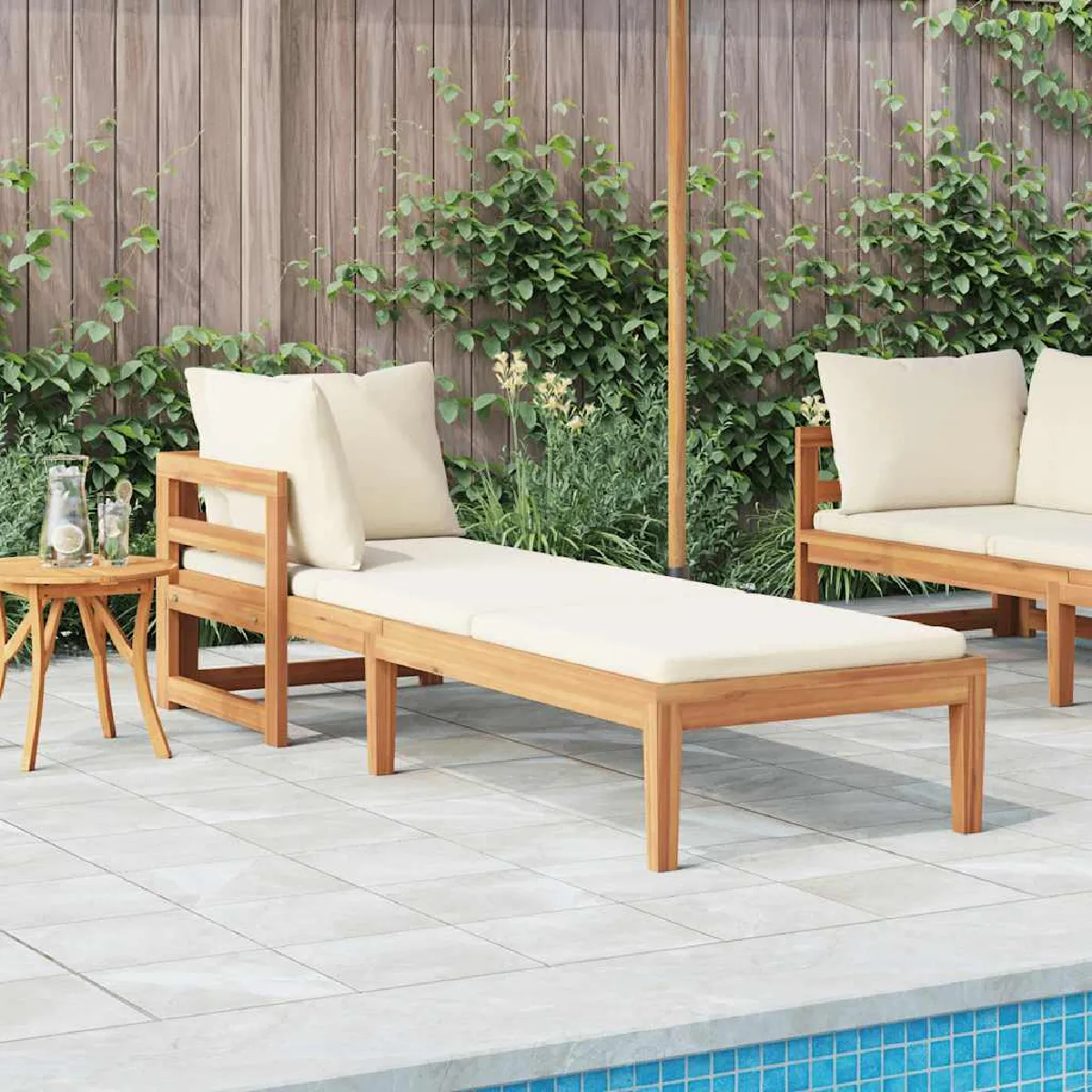 vidaXL Chaise Longue Bois d'Acacia Crème