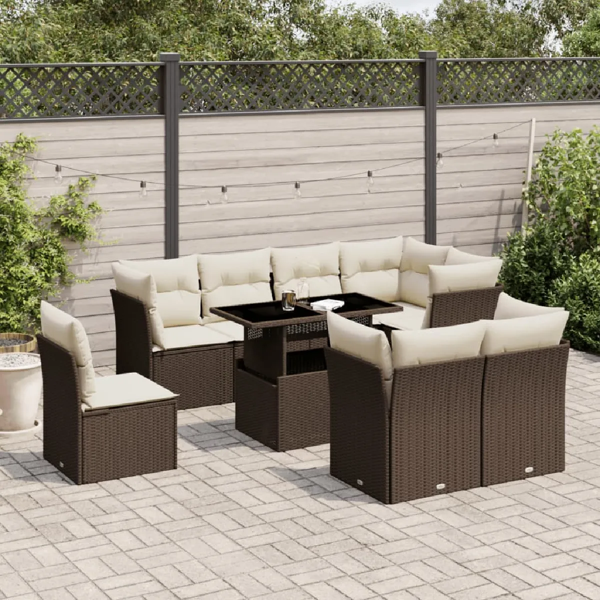 vidaXL Salon de jardin avec coussins 9 pcs résine tressée - vue 3