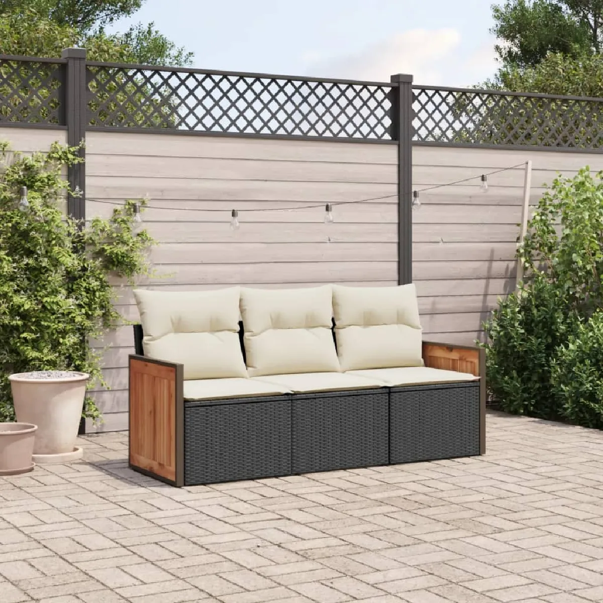 Non Communiqué Noir Vidaxl Salon De Jardin Avec Coussins 3 Pcs, Canapés De Terrasse, Ensemble De Meubles De Patio, Mobilier D'extérieur, 3227435 - Image 3