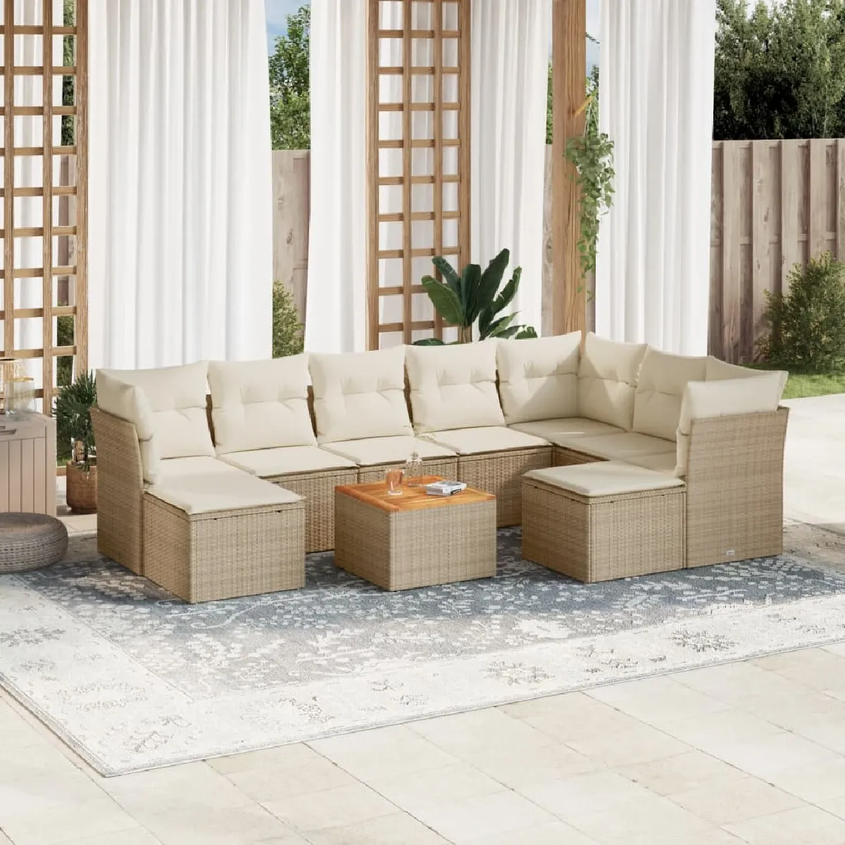 vidaXL Salon de jardin 10 pcs avec coussins résine tressée ensemble de canapés dextérieur canapé dangle de jardin 3308412 - vue 3