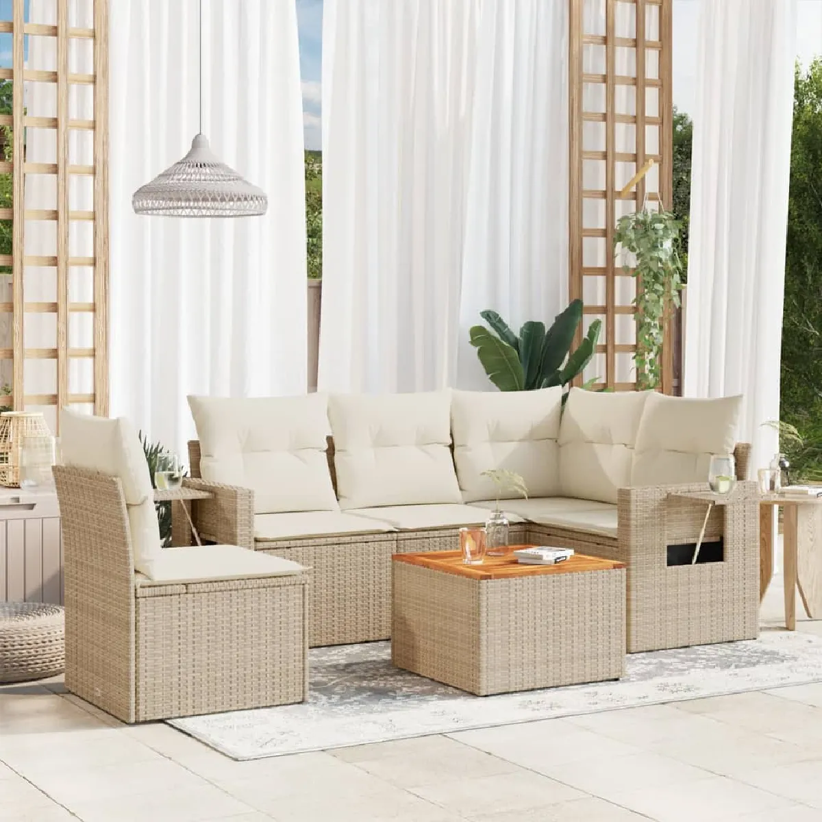 Non Communiqué Beige Salon De Jardin Modulable Vidaxl 6 Pieces Resine Tressee 62 X 62 X 69 Cm - Image 3