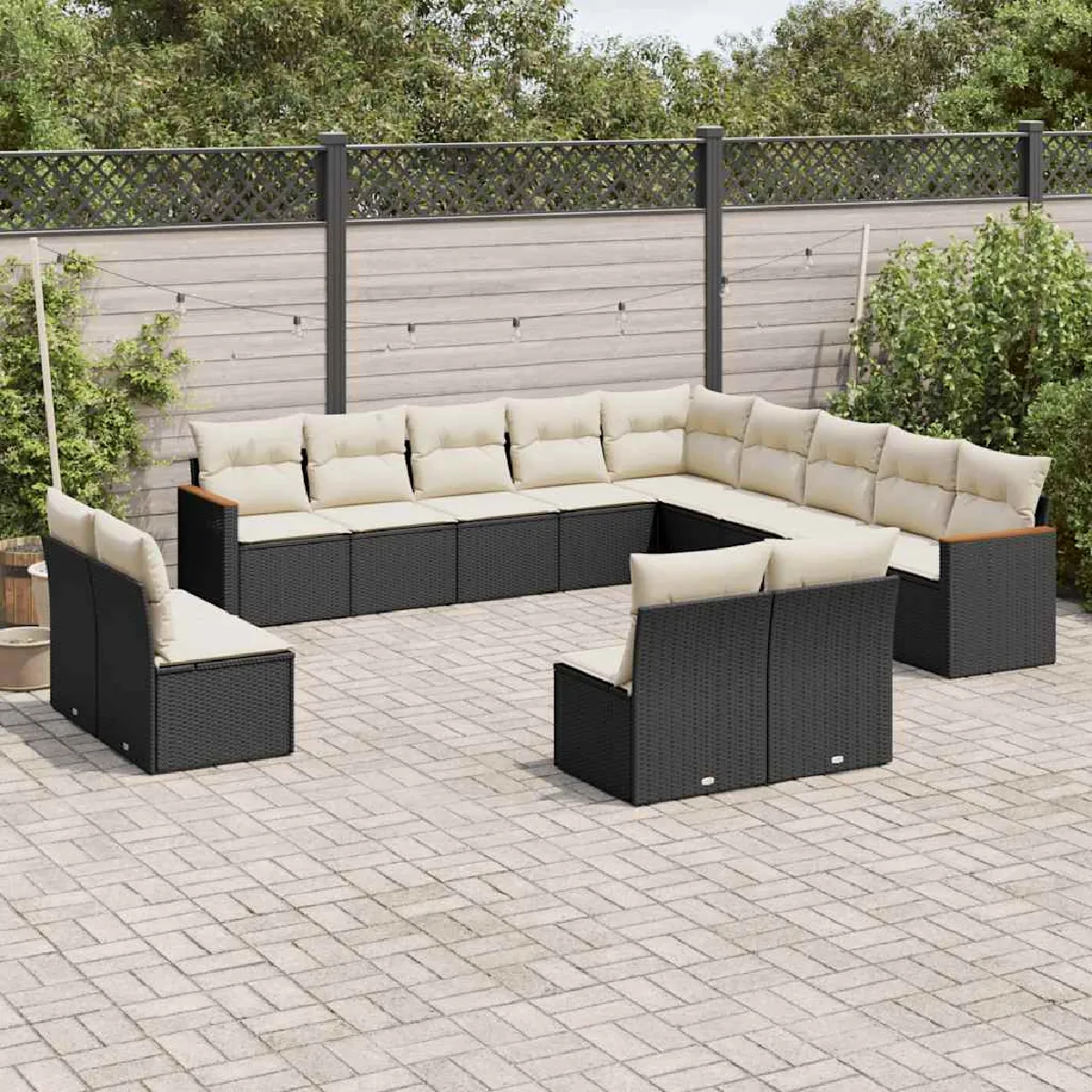 Vidaxl Salon de jardin avec coussins 13 pcs - Noir