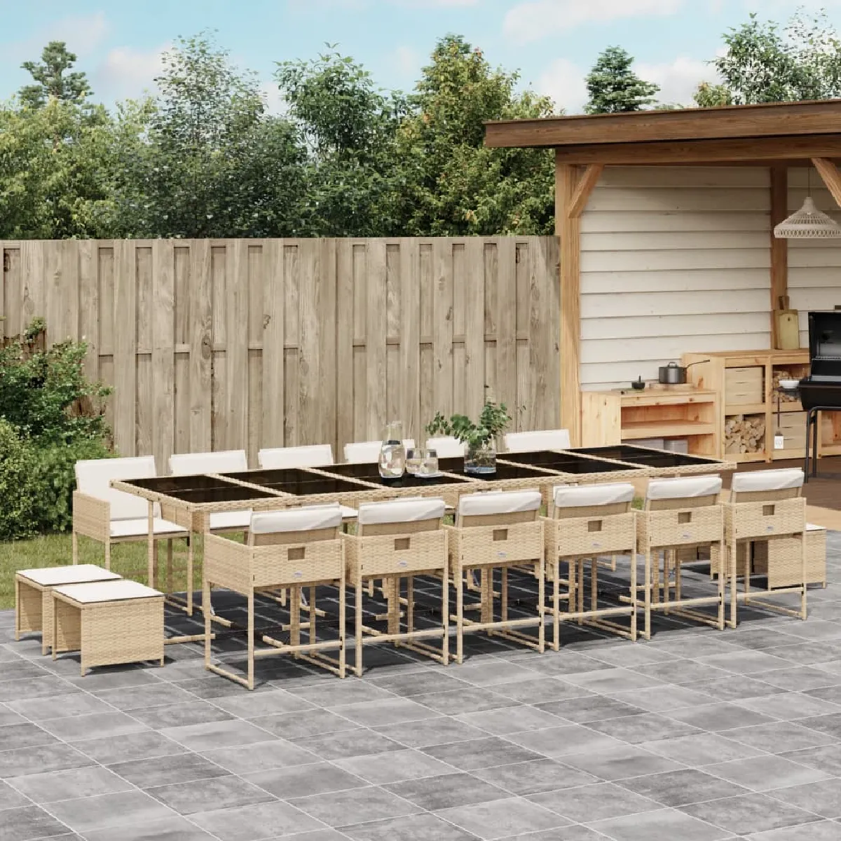 vidaXL Ensemble à manger de jardin 17 pcs - Beige