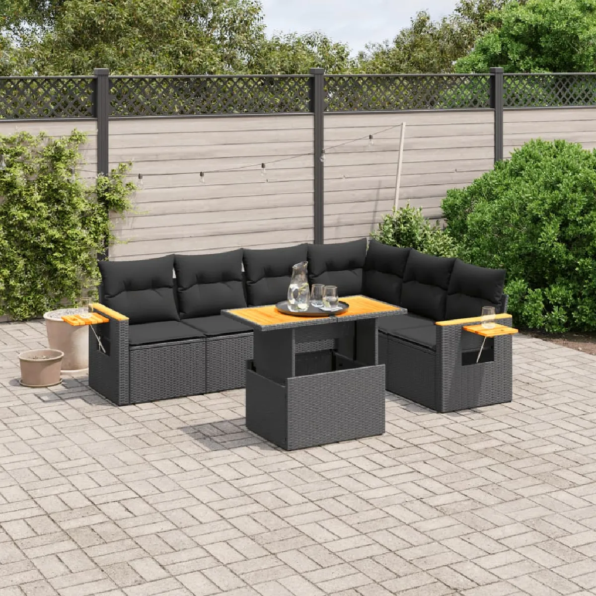 vidaXL Salon de jardin avec coussins 7 pcs résine tressée 3266379 - vue 2