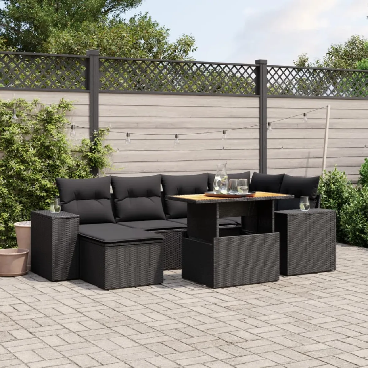 Non Communiqué Noir Vidaxl Salon De Jardin Avec Coussins 7 Pcs, Canapés De Terrasse, Ensemble De Meubles De Patio, Mobilier D'extérieur, 3272735 - Image 3