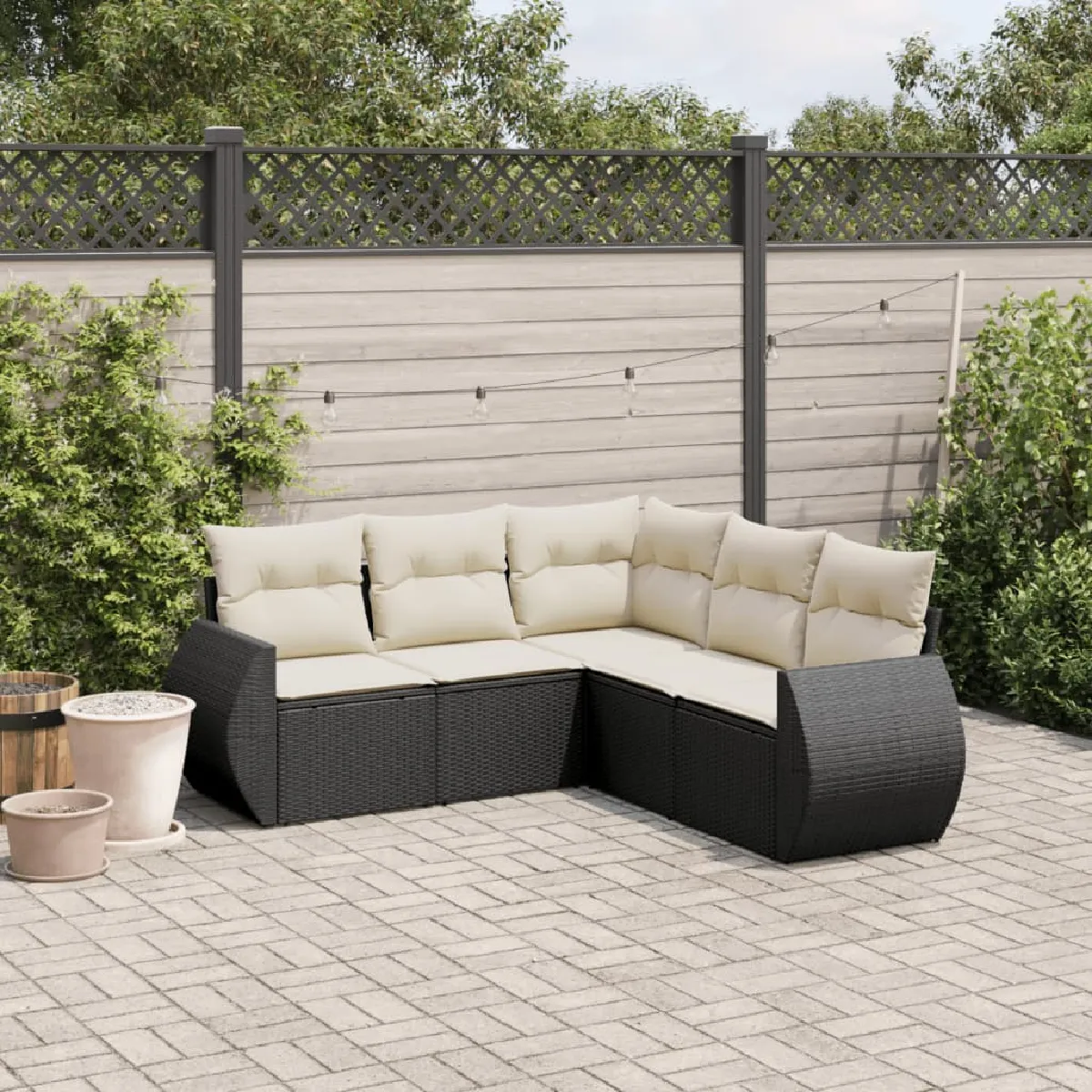 vidaXL Salon de jardin 5 pcs avec coussins noir
