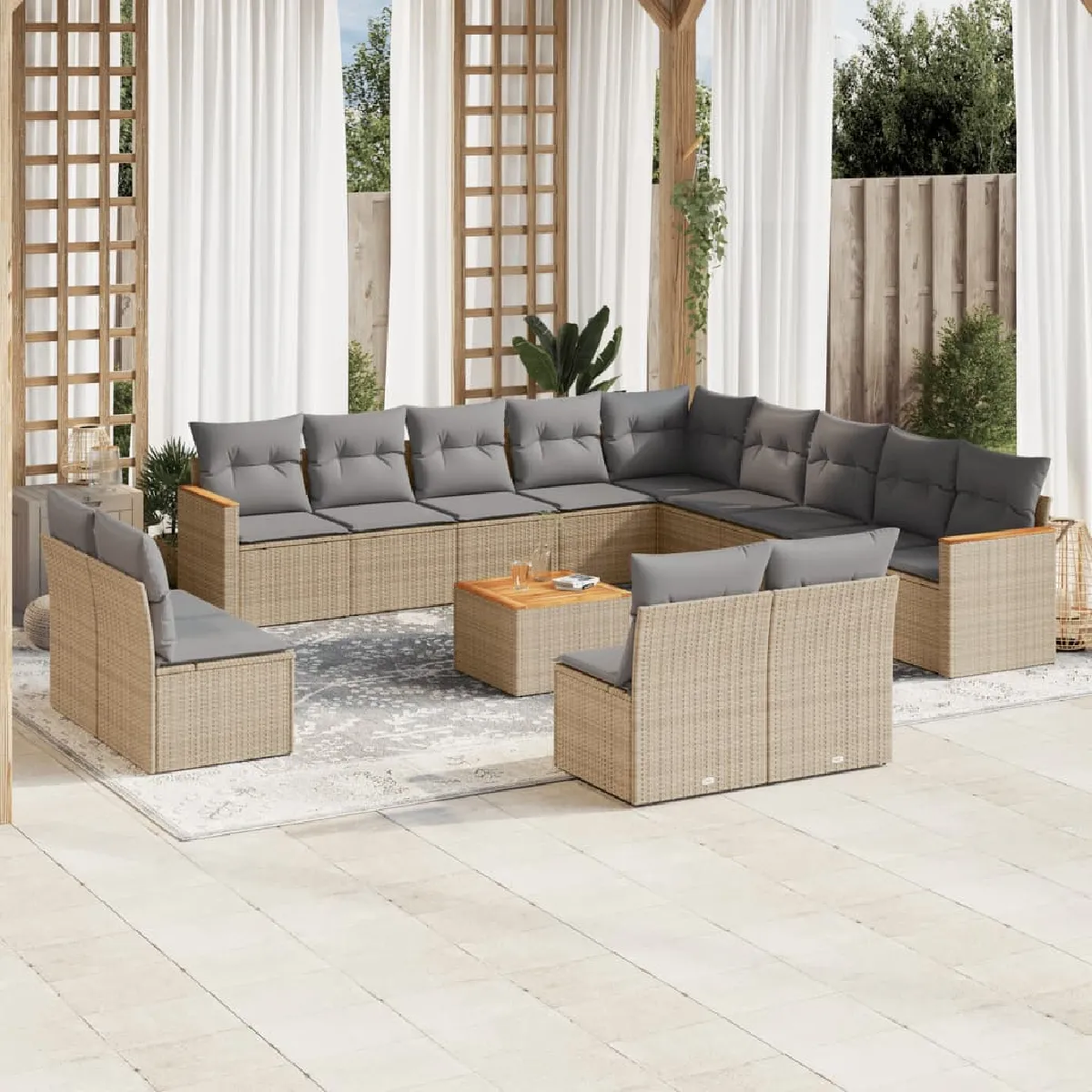 VIDAXL  Salon de jardin 14 pcs M&eacute;lange Beige