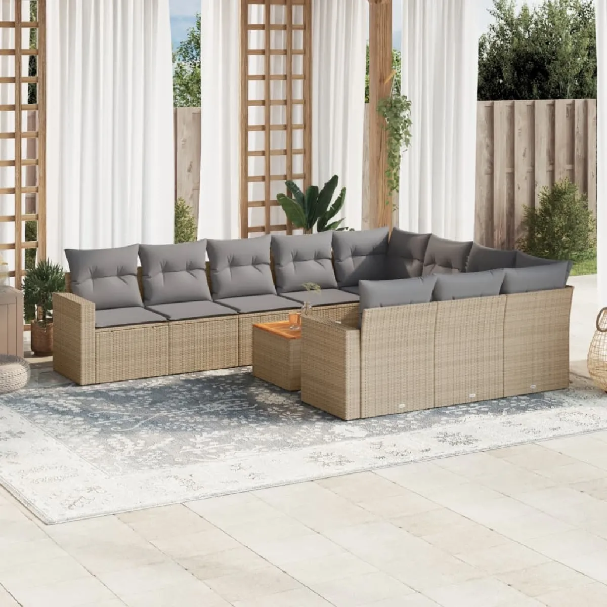 vidaXL Salon de jardin et coussins 11 pcs mélange - vue 2