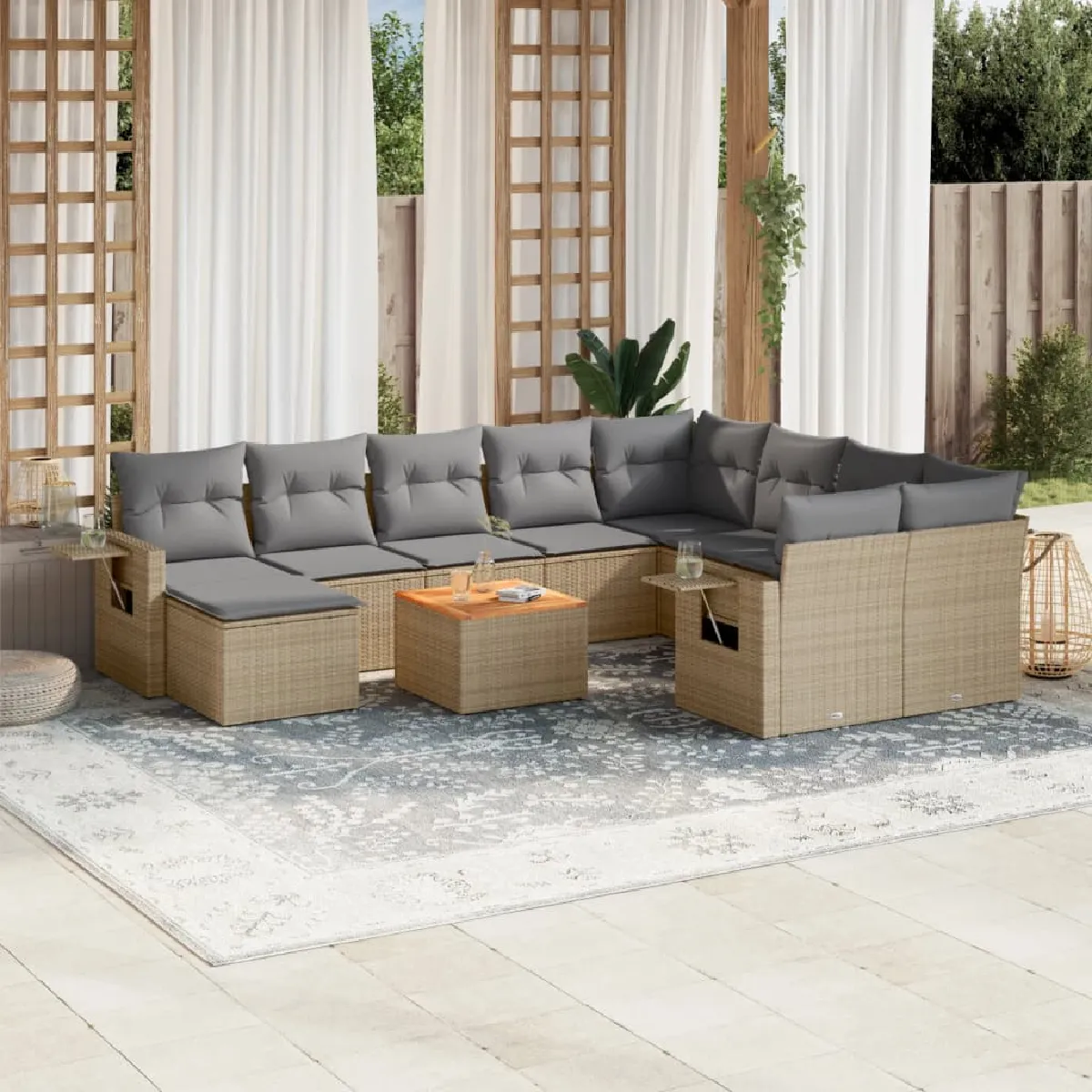 vidaXL Salon de jardin et coussins 11 pcs mélange