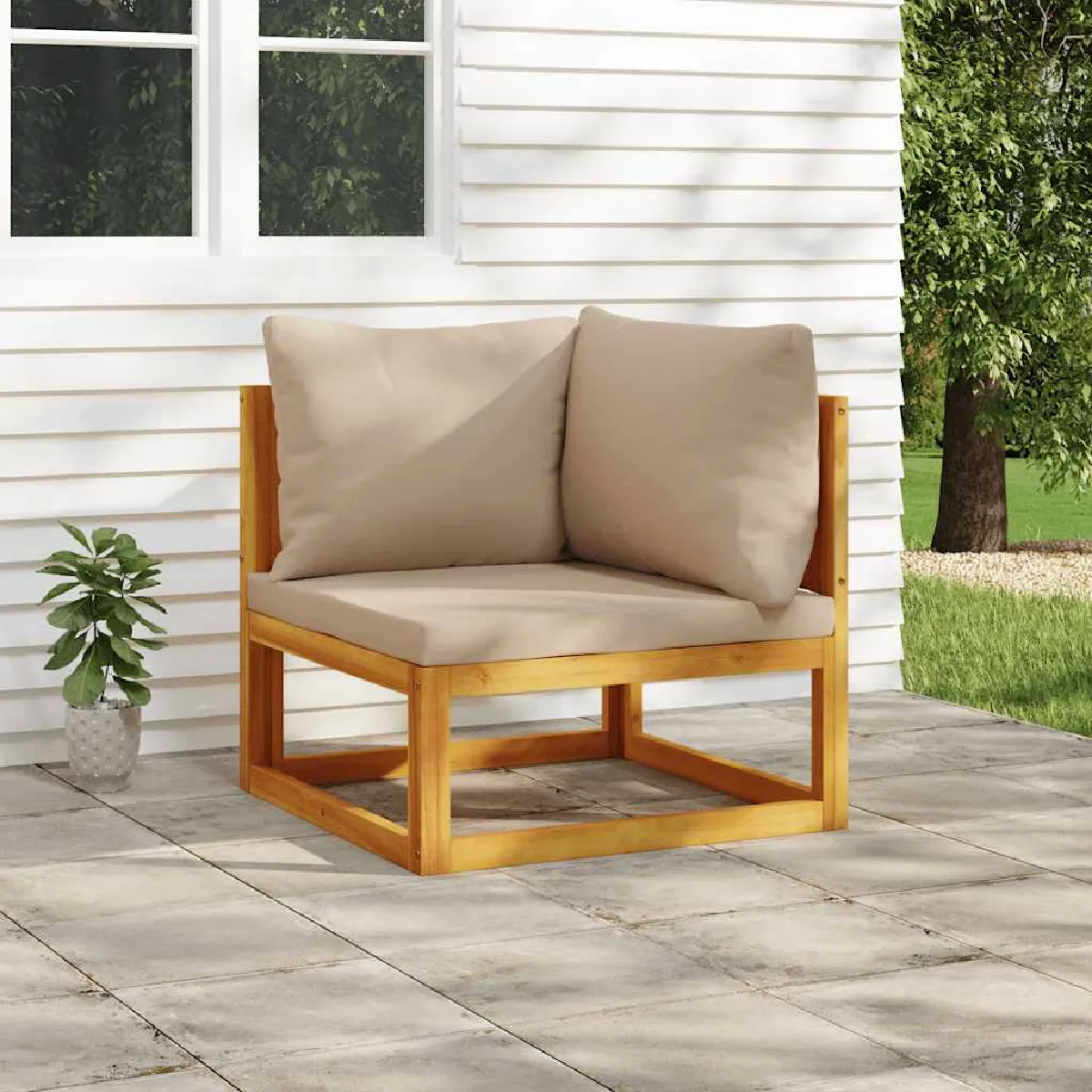 vidaXL Canapé d'angle sectionnel - Taupe - Bois d'acacia