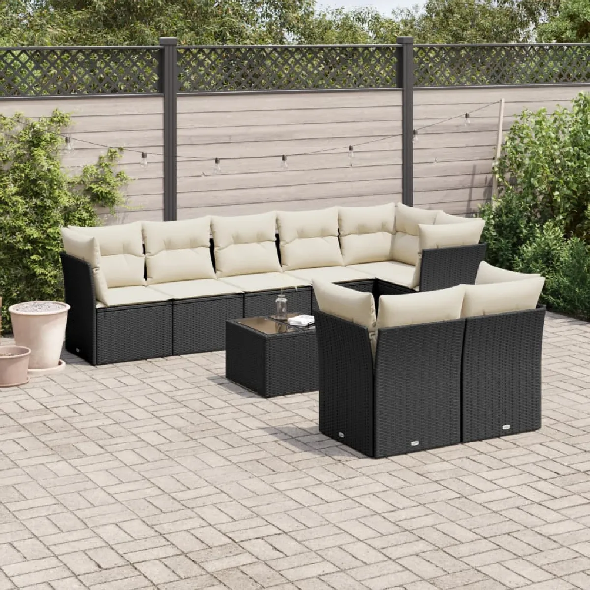 vidaXL Salon de jardin résine tressée - 9 pcs - Noir