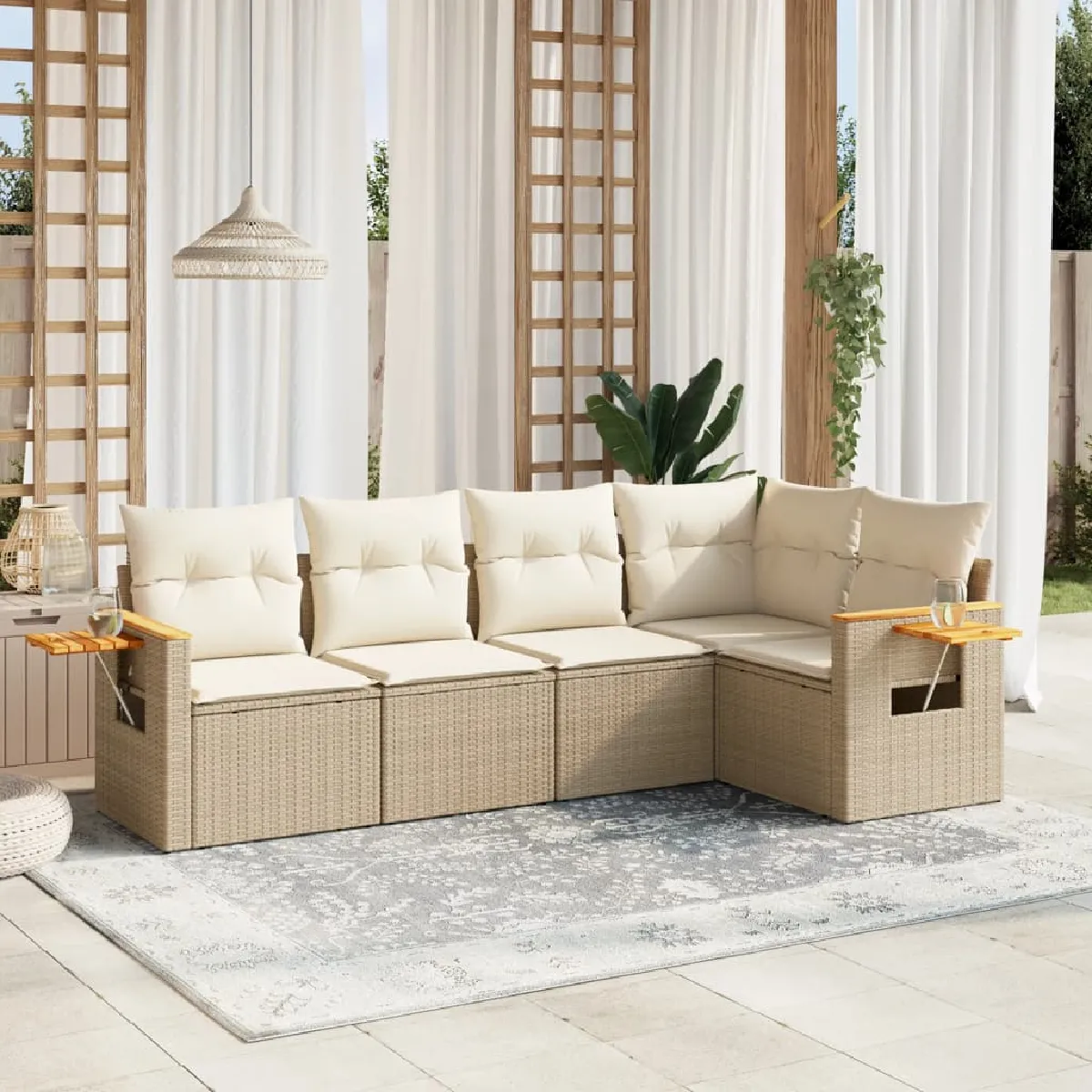 vidaXL Salon de jardin 5 pcs - Beige