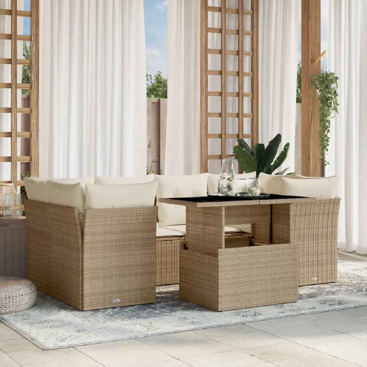 Non Communiqué Beige Salon De Jardin Modulable Vidaxl Rotin 7 Pieces 62.0 X 62 X 69 - Image 3