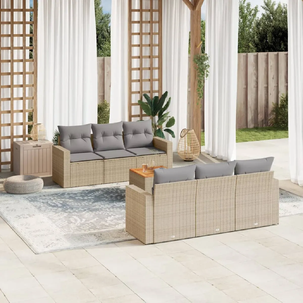 vidaXL Salon de jardin 7 pcs Résine tressée mélange - vue 2