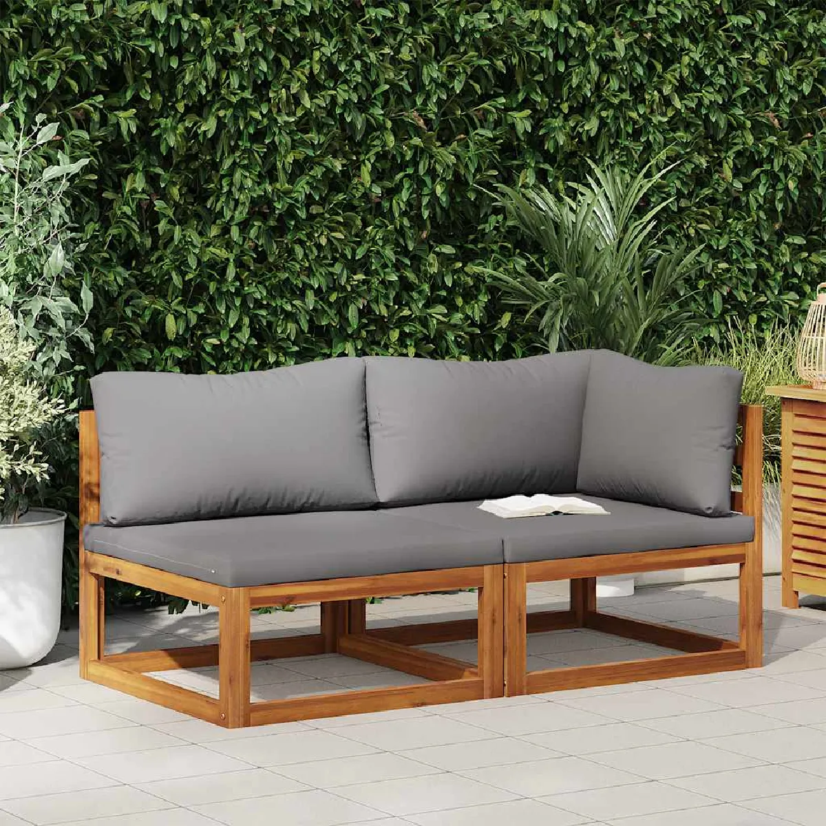 vidaXL Ensemble canapés Acacia solide gris foncé 2 pièces