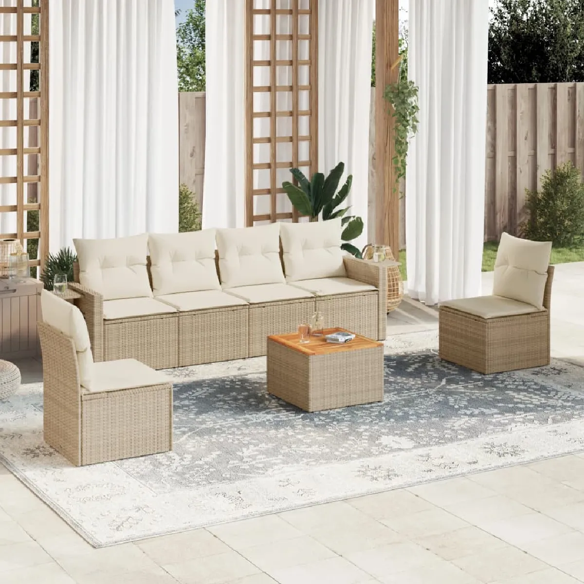 vidaXL Ensemble de jardin 7 pcs - Beige
