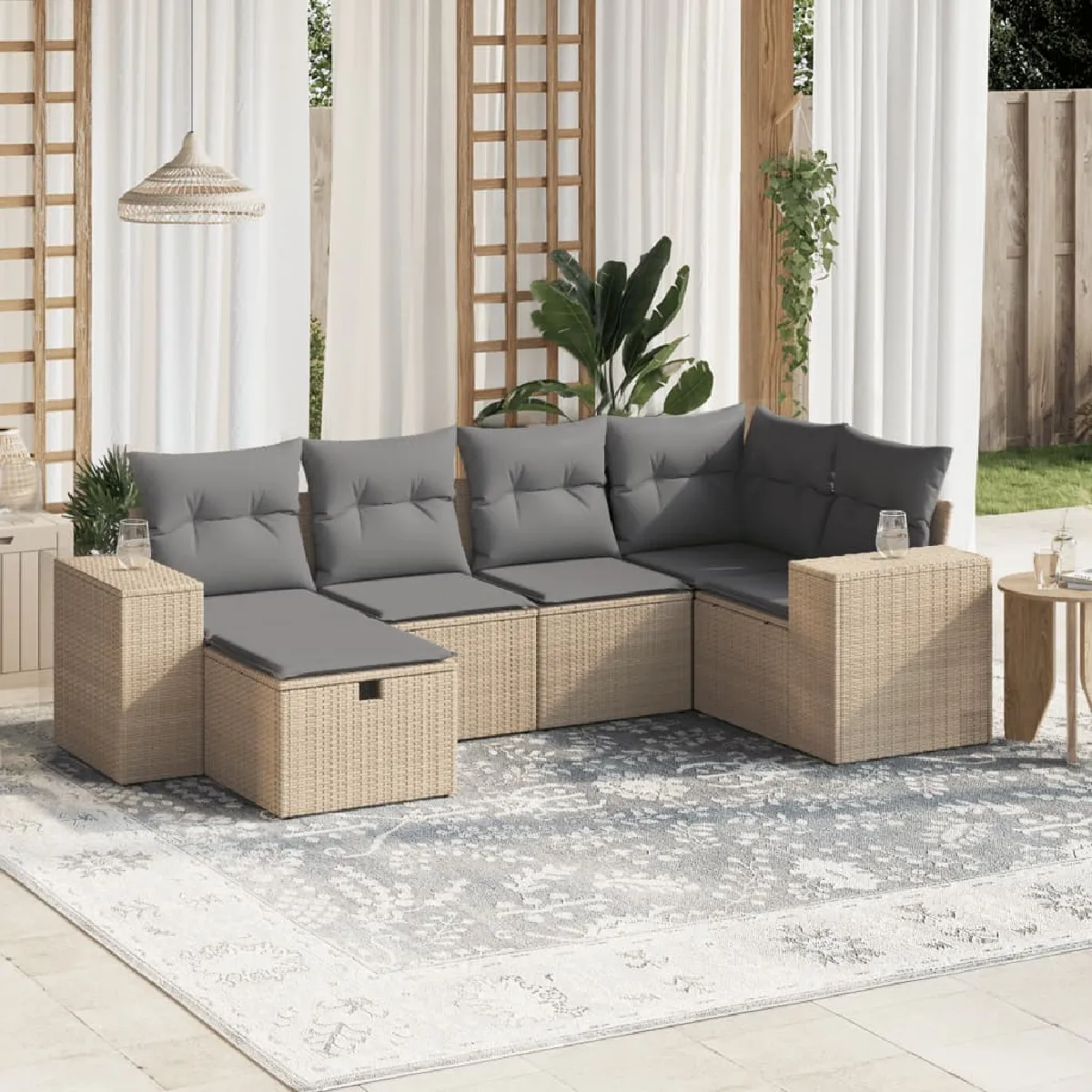 vidaXL Salon de jardin avec coussins 6pcs mélange résine tressée - vue 2
