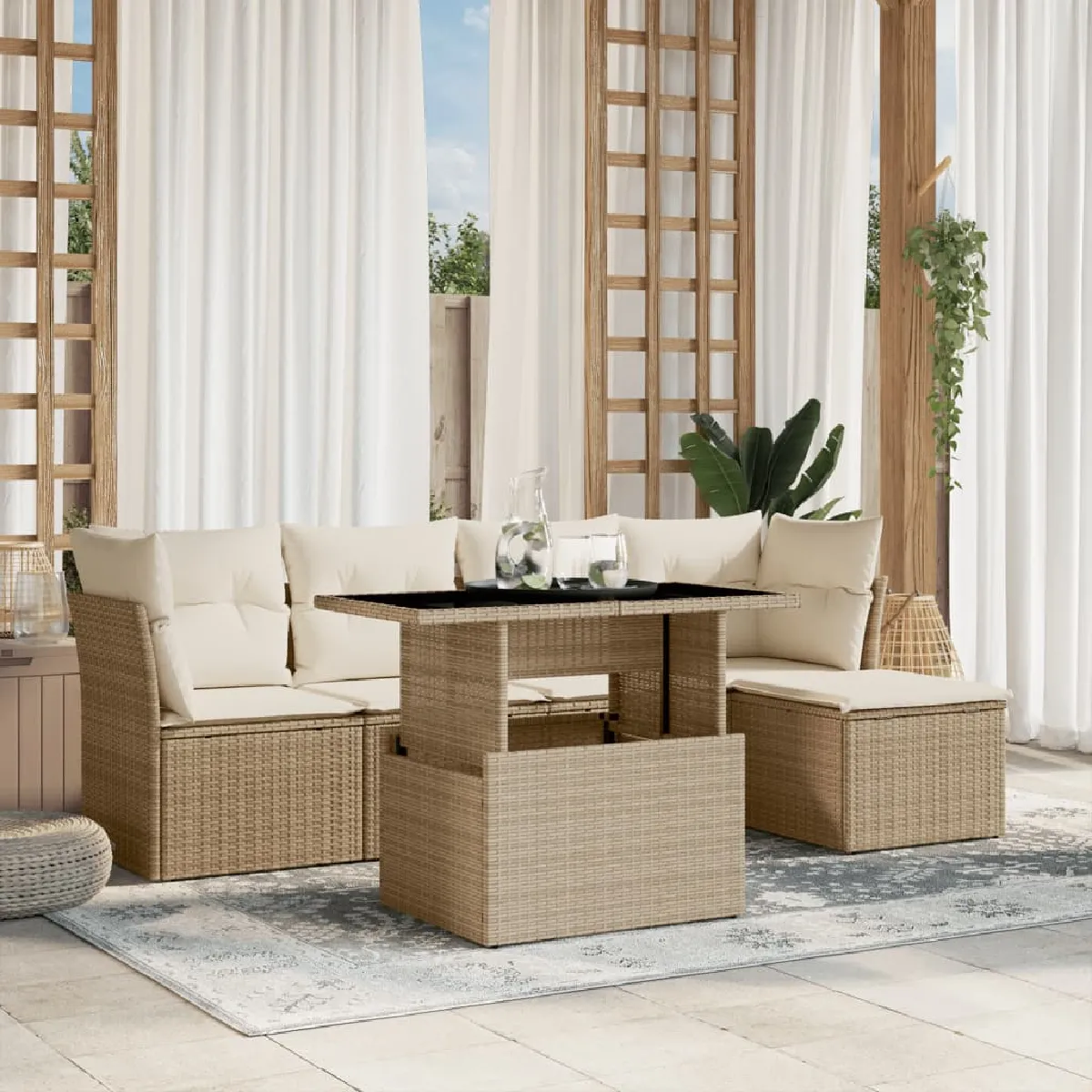 vidaXL Salon de jardin 6 pcs avec coussins résine tressée 3225860 - vue 8