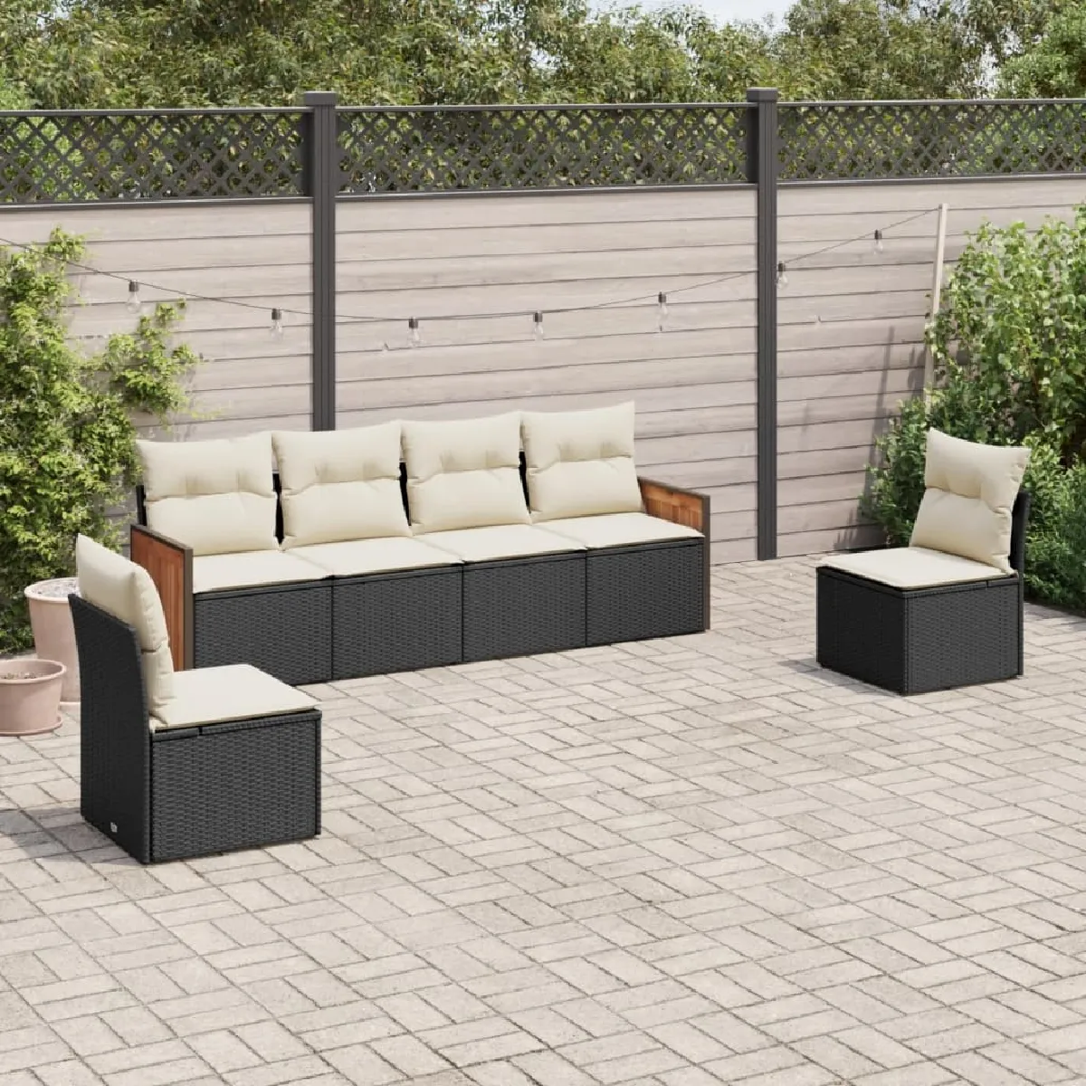 vidaXL Salon de jardin 6 pcs avec coussins résine tressée - Noir