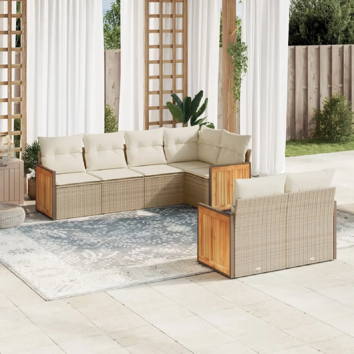 VIDAXL Salon jardin modulaire 7 pcs résine tressée