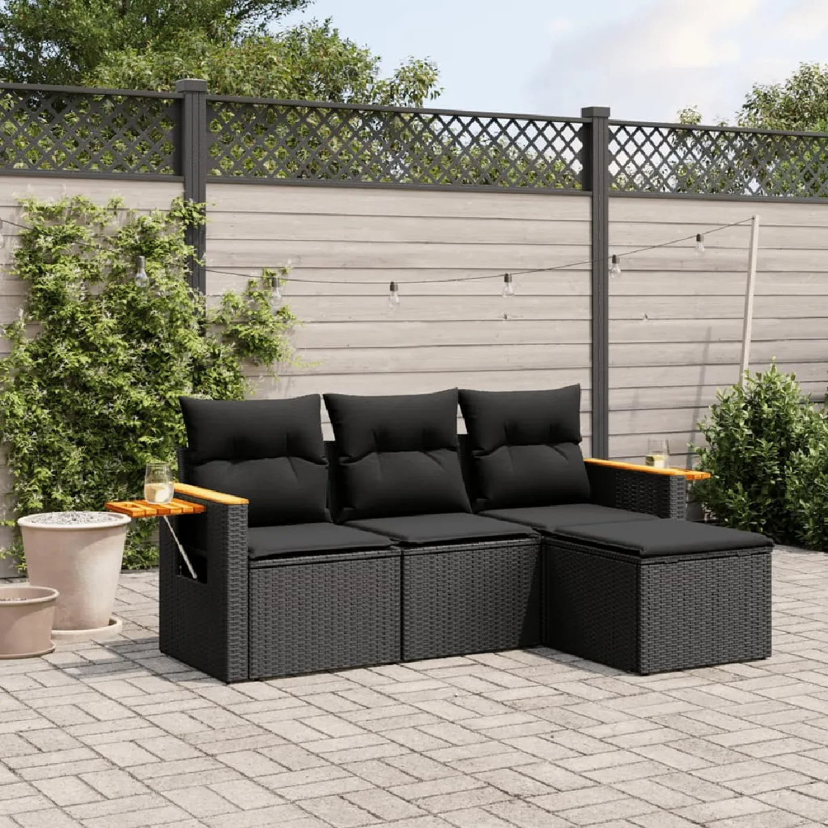 VIDAXL Salon de jardin 4 pcs avec coussins résine tressée - vue 7